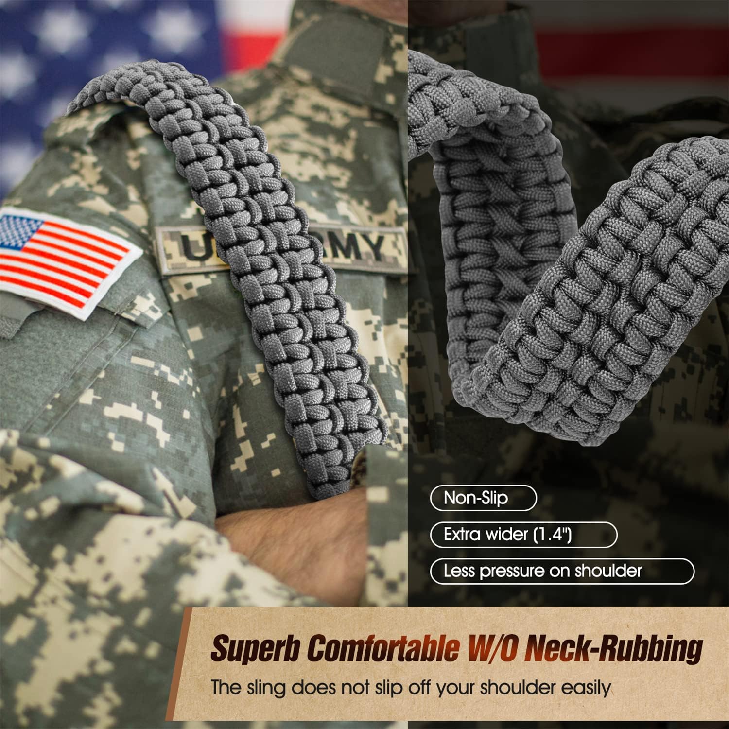 2 Point QD Sling, Two-Point Paracord Sling with Quick-Adjust Length Strap for Hunting and Outdoor