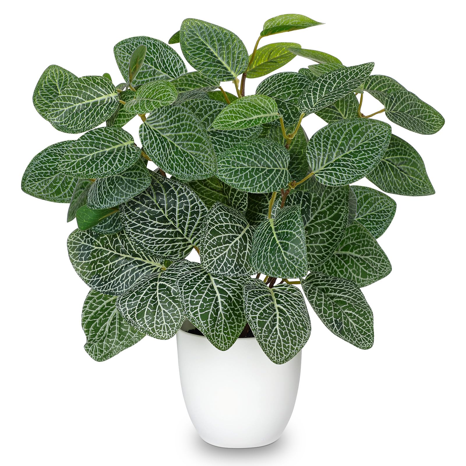 Hollyone 40CM Artificial Fittonia in White Pot, 15.7'' Fake Plants for Home Decor, Realistic Faux Greenery for Living Room, Kitchen Table Centerpiece, Shelf, Windowsill Decorations