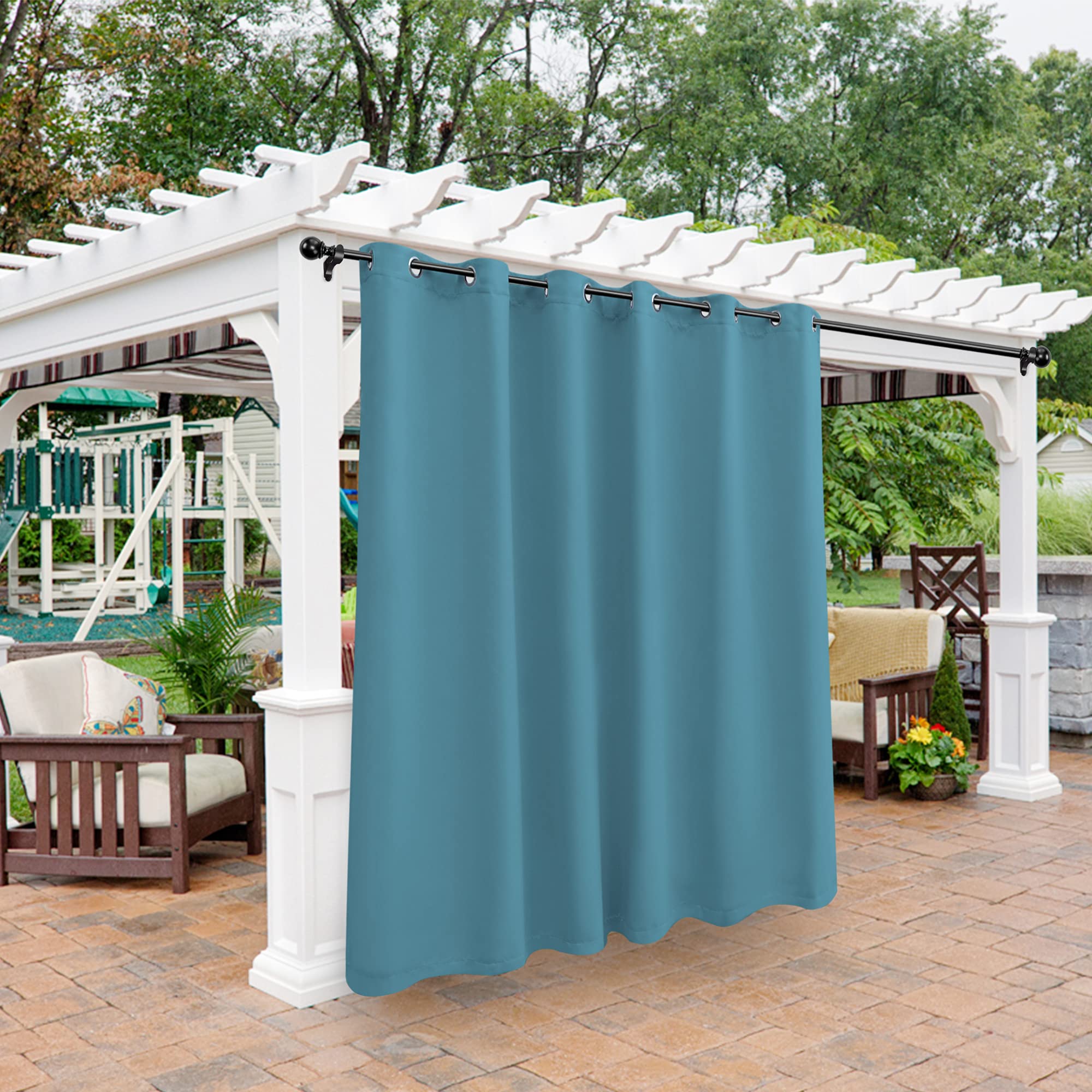 BONZER Outdoor Curtains for Patio Waterproof - Light Blocking Weather Resistant Privacy Grommet Blackout Curtains for Gazebo, Porch, Pergola, Cabana, Deck, Sunroom, 1 Panel, 100W x 84L inch, Teal โ image 1