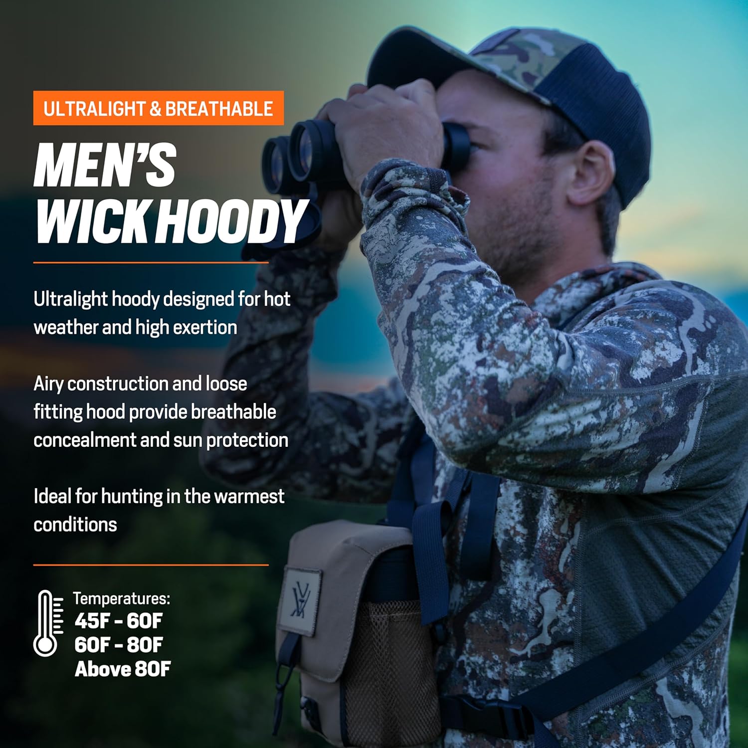 First Lite Men’s Wick Hoody - Merino Wool Ultralight Camo Hunting Base Layer, Quick Dry, UV Protection Hunting Clothing