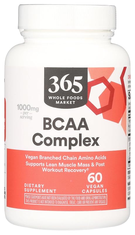Whole Foods Market, suplemento de BCAAs com L-leucina, L-isoleucina e L-valina, 60 cápsulas
