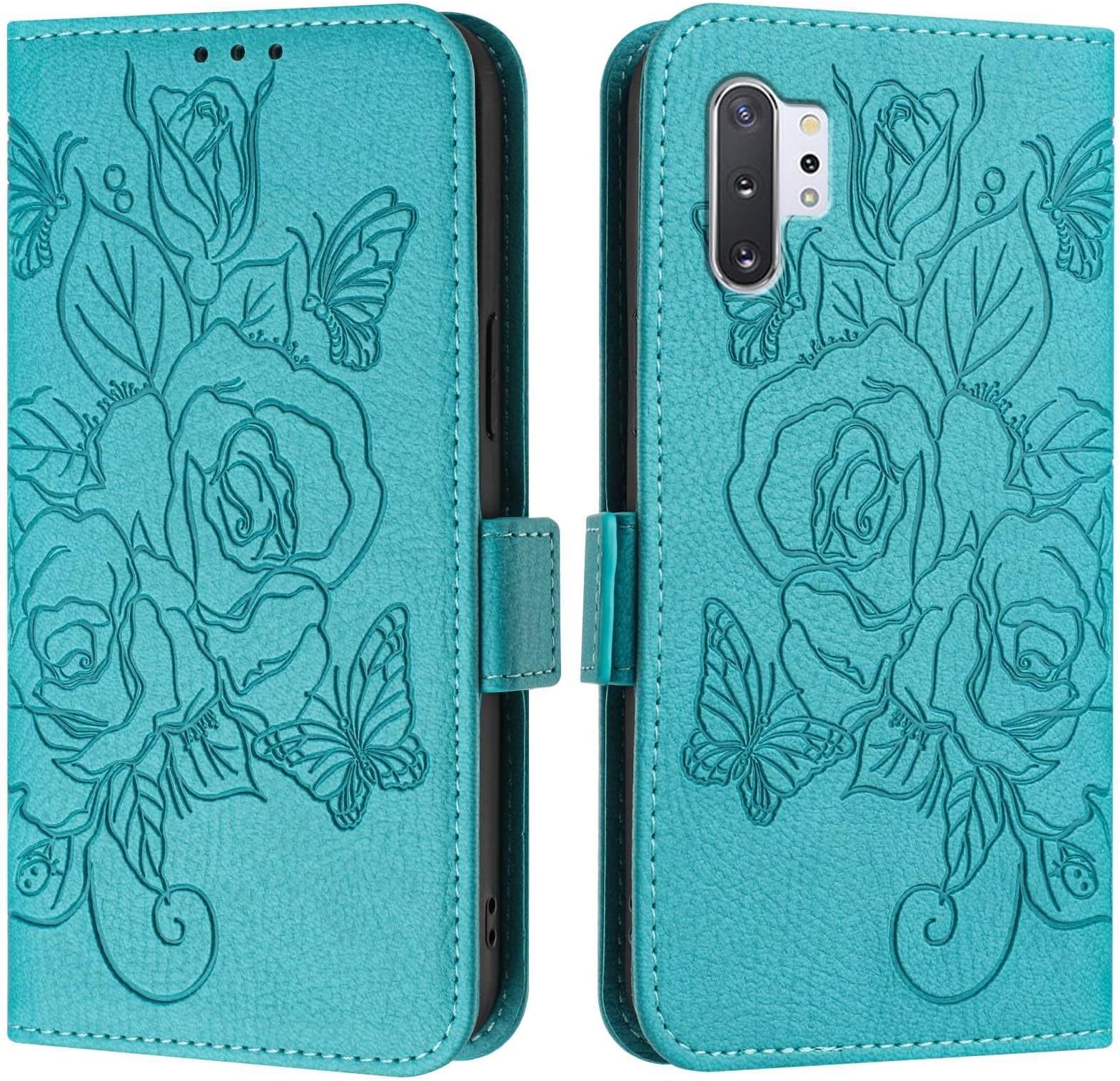 Phone case For Samsung Galaxy Note 10 Plus Case,Wallet Slim PU Leather Phone Flip Folio,Shockproof Protective with Card Holders+Wrist Strap(Light blue)