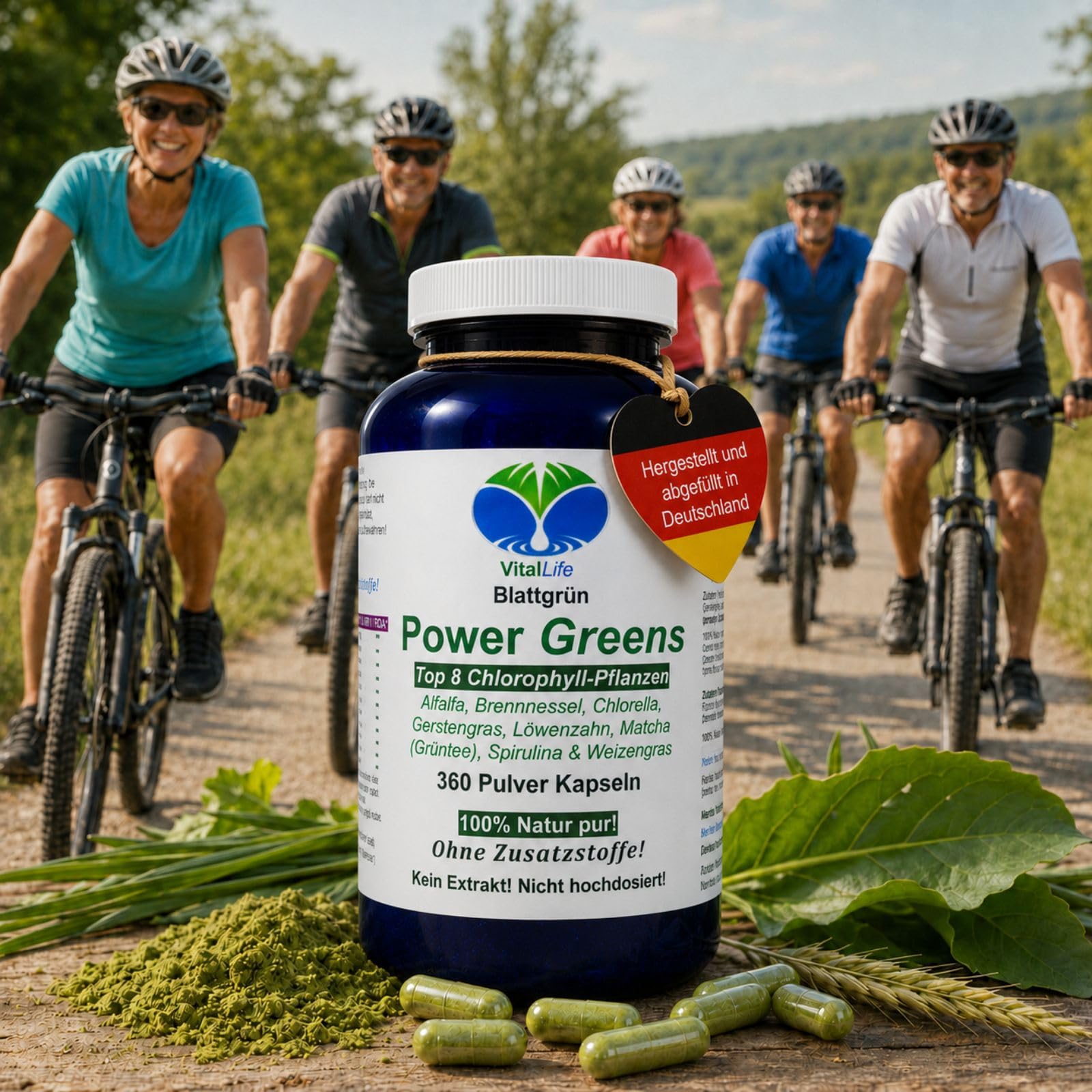 Green Power Greens Top8 Chlorophyll Supergreens 360 Pulver Kapseln mit Alfalfa Brennnessel Chlorella Gerstengras Löwenzahn Matcha Spirulina Weizengras. Natur pur. Ohne Zusatzstoffe. 26333-360