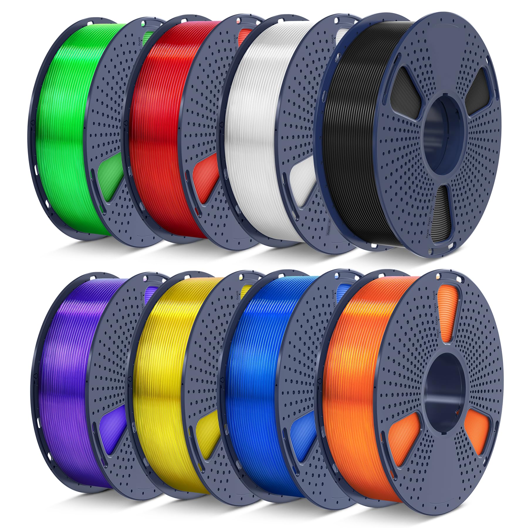 factory sealed SUNLU PLA Filament 1.75 Bundle, Individually Vacuum Packed, 2kg in Total, 0.25kg per Spool, 8 Pack, Black+Clear +Clear(Yellow+Blue+Green+Purple+Red+Orange)