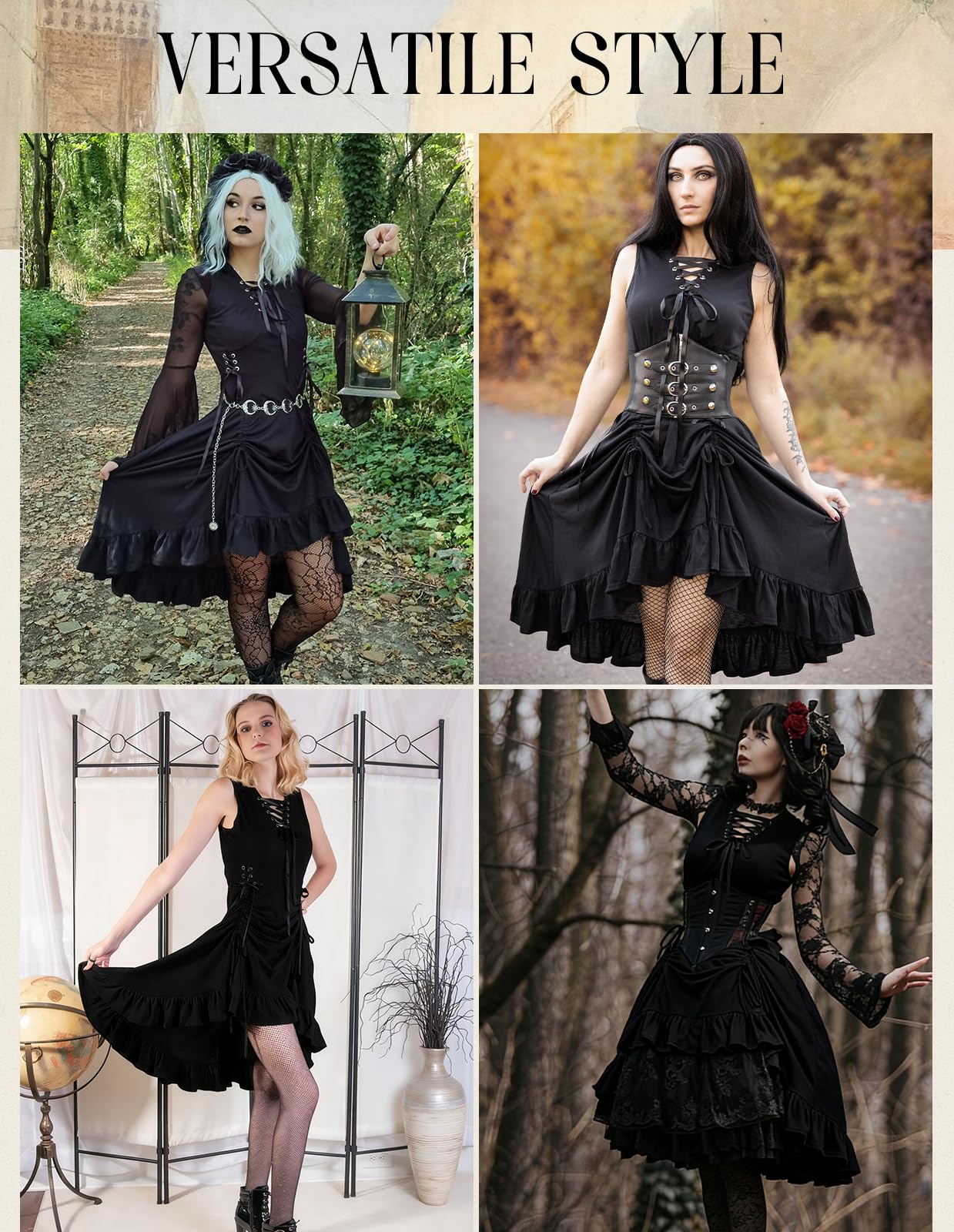 Scarlet Darkness Sukienka renesansowa steampunk, wiązana (gorsetowa), krój high-low, piracki gotycki kostium
