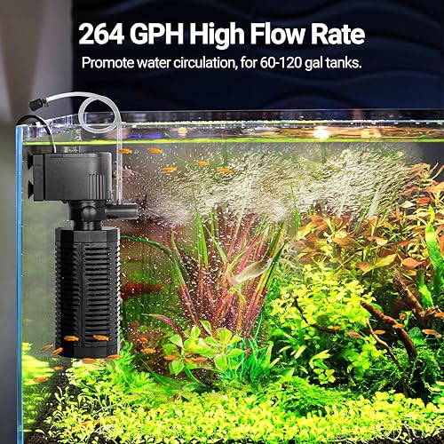 Miniatura 9 de Filtro interno de acuario para tanques de 10 a 50 galones, esponja bioquímica de 13 W de potencia con sistema de aireación, filtros sumergibles