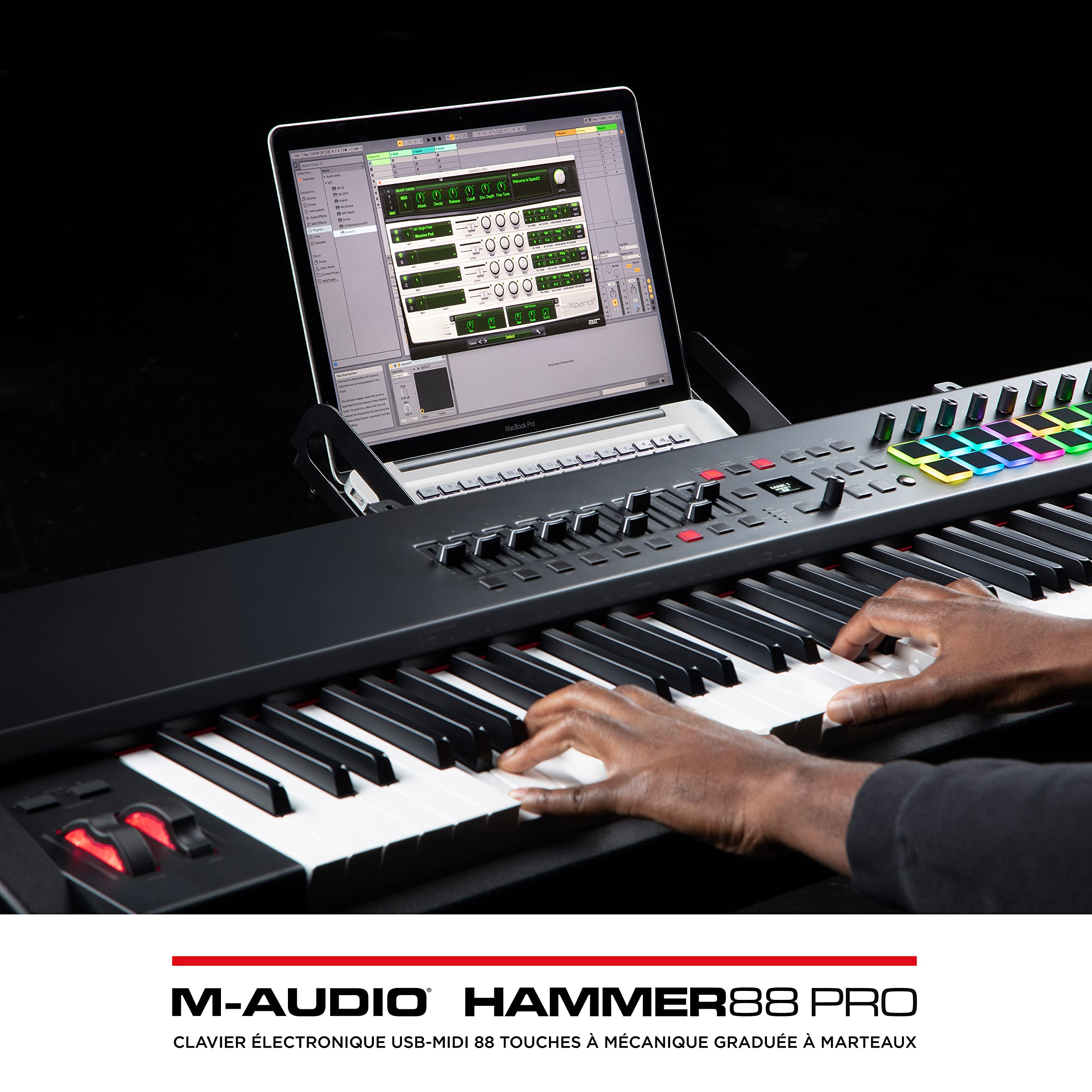 M-AUDIO Hammer 88 Pro - Clavier maître piano 88 touches MIDI USB avec touches lestées à marteaux, pads de rythme et pack de sons Native Instruments (intégration NKS)