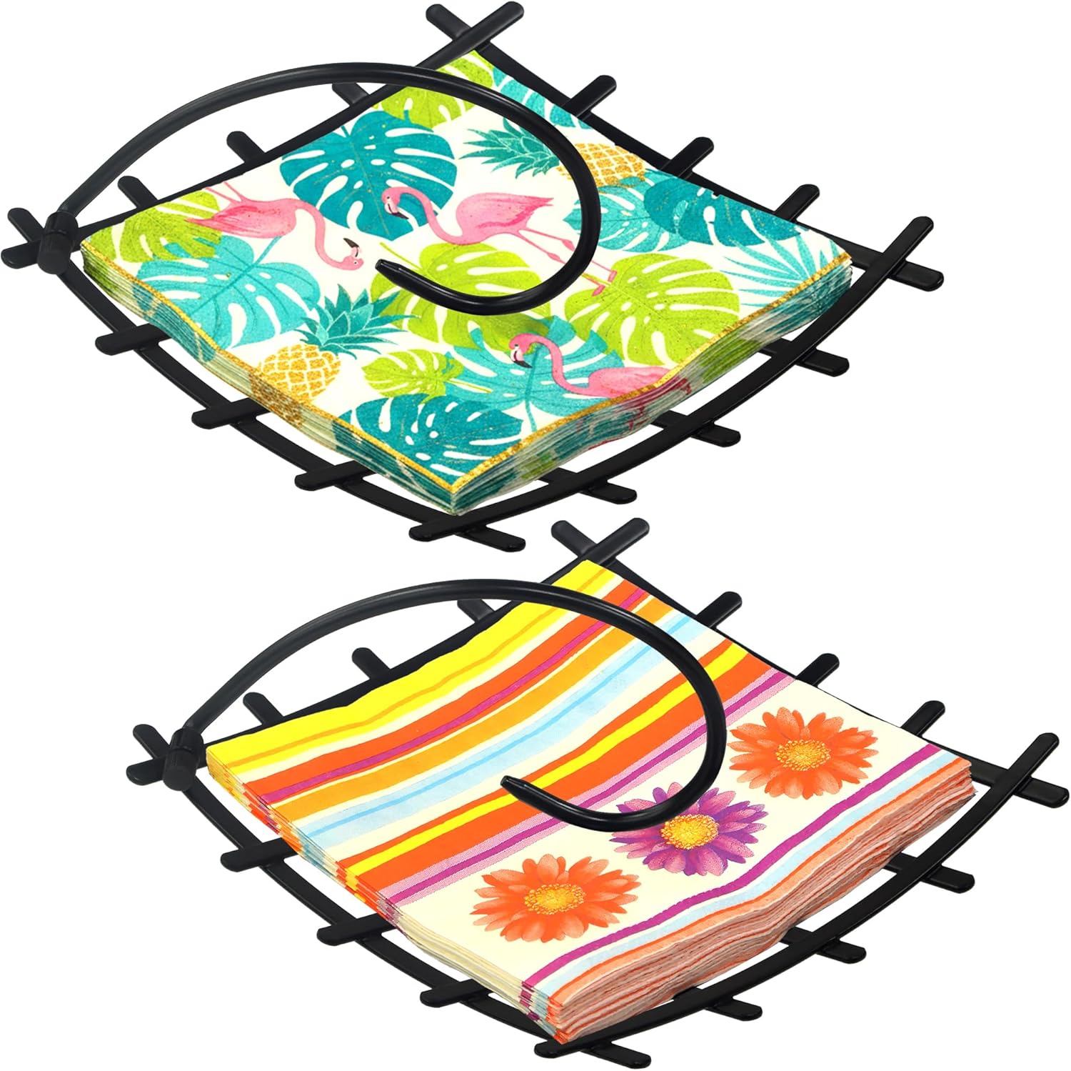 Amazing Abby Steel Luncheon Napkin Holder (8"x8") (2-Pack), Heavy-Duty Metal Napkin Dispenser with Weighted Arm and Non-Slip Pads, Great for Kitchen Counter, Dining Table, Outdoors, Picnics, and More