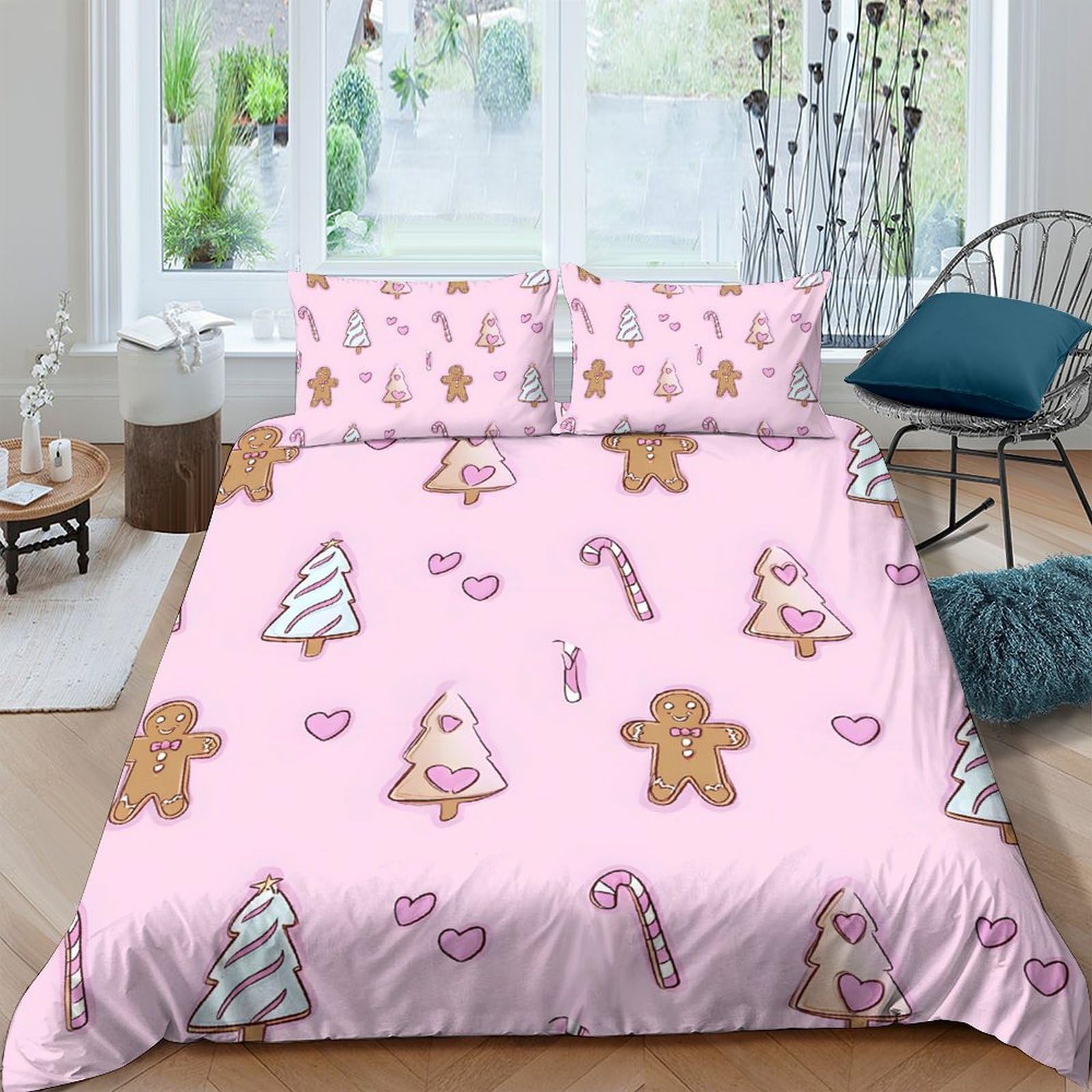 Ctjqhvkz Style-6 3D Printed Gingerbread Christmas Tree Fitted Sheet Microfiber Soft Pink Bed Cover For Bedroom Dorm Mattress Protection Single（135X200cm）