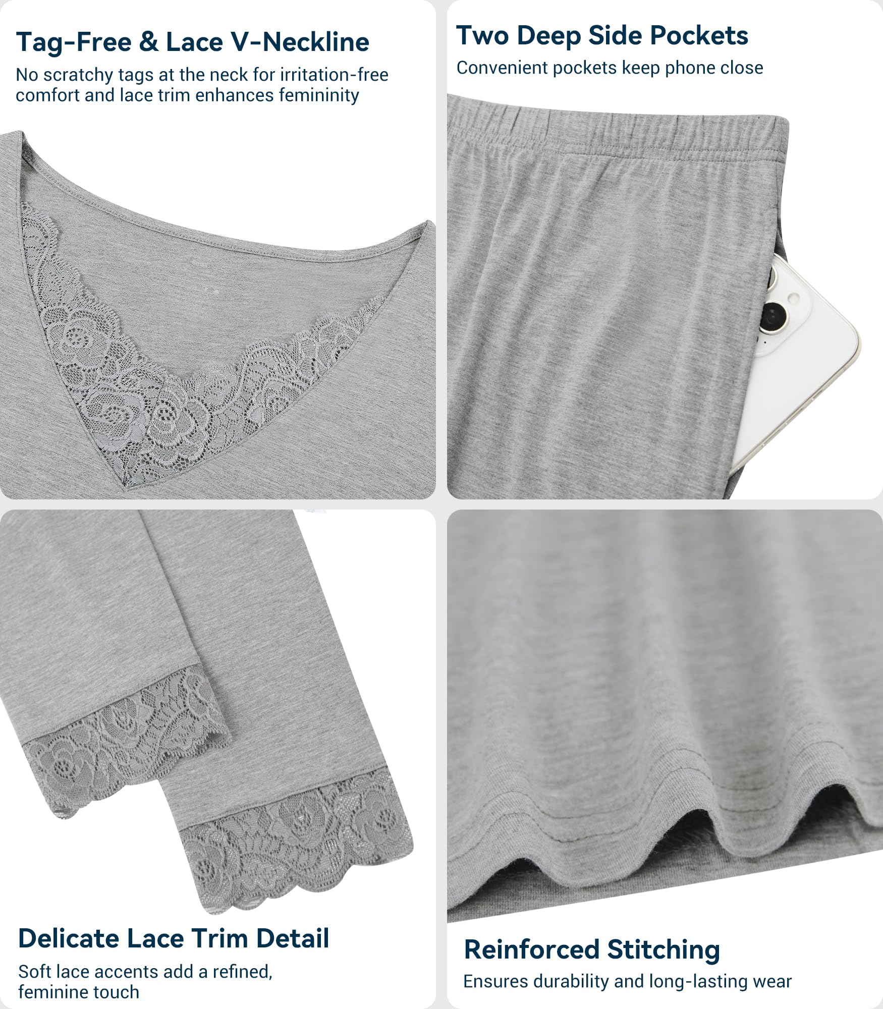 WiWi Weiche Bambus-Pyjama-Sets für Damen, langärmelig, Nachtwäsche, geschnürt, V-Ausschnitt, Oberteil mit Hose, Übergröße, Loungewear, S-4X