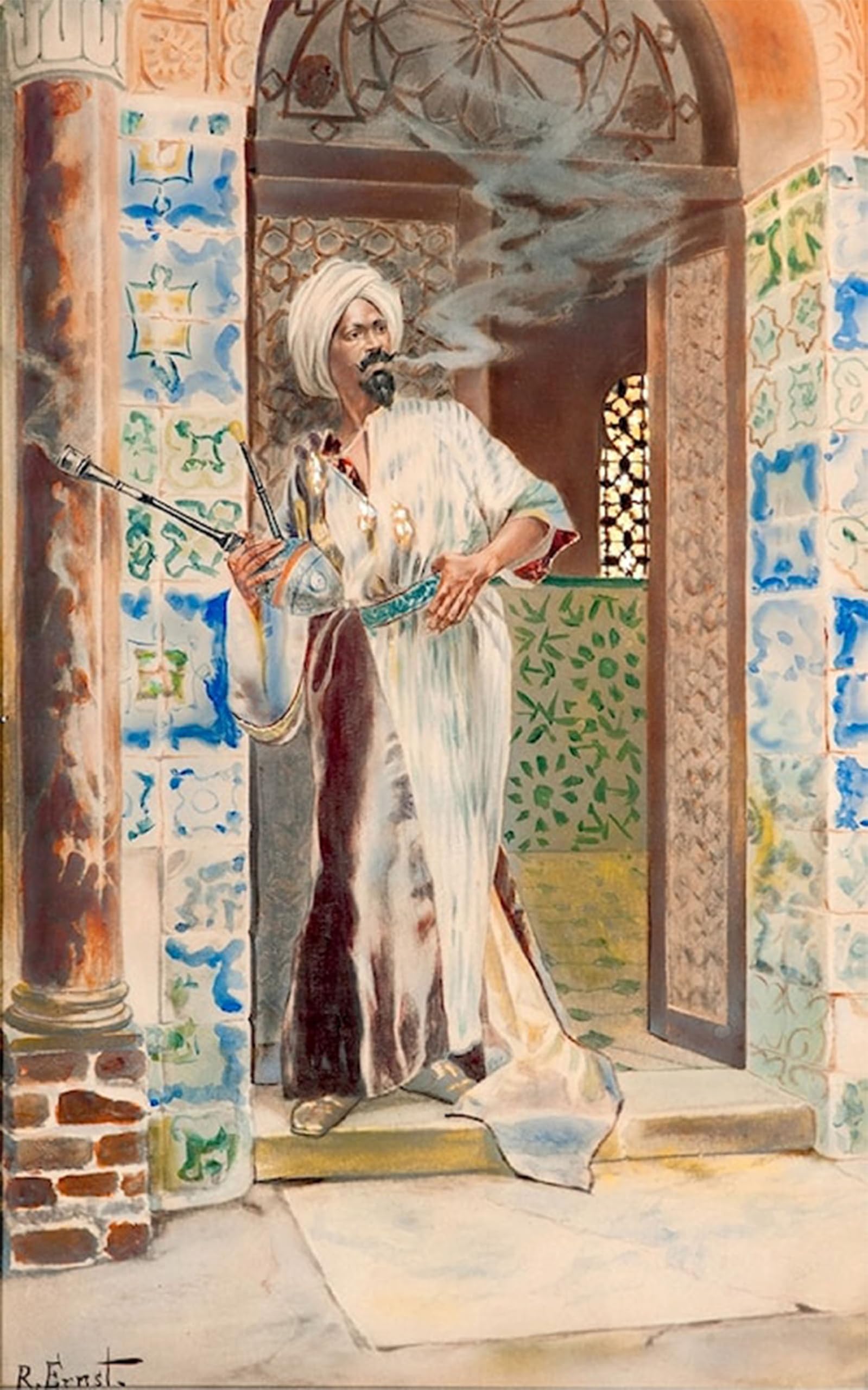 Posteriik No Frame Famous Modern Artwork Art Mural Man Smoking In Doorway By Rudolf Ernst Oil Paintings Pictures For Home Decor 60X90cm