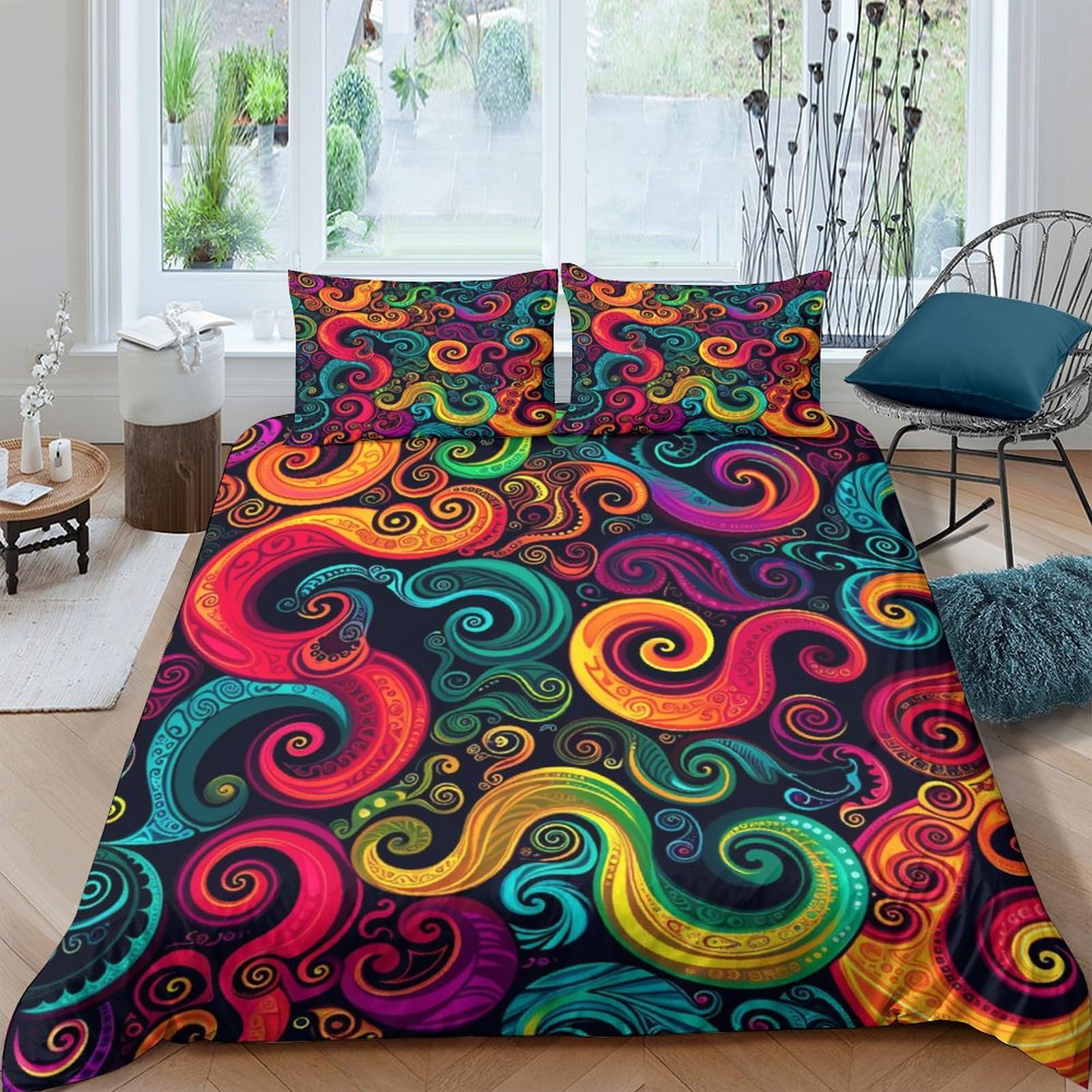 Parure de lit 3D abstrait vintage King contre les draps rêches, confort microfibre doux
