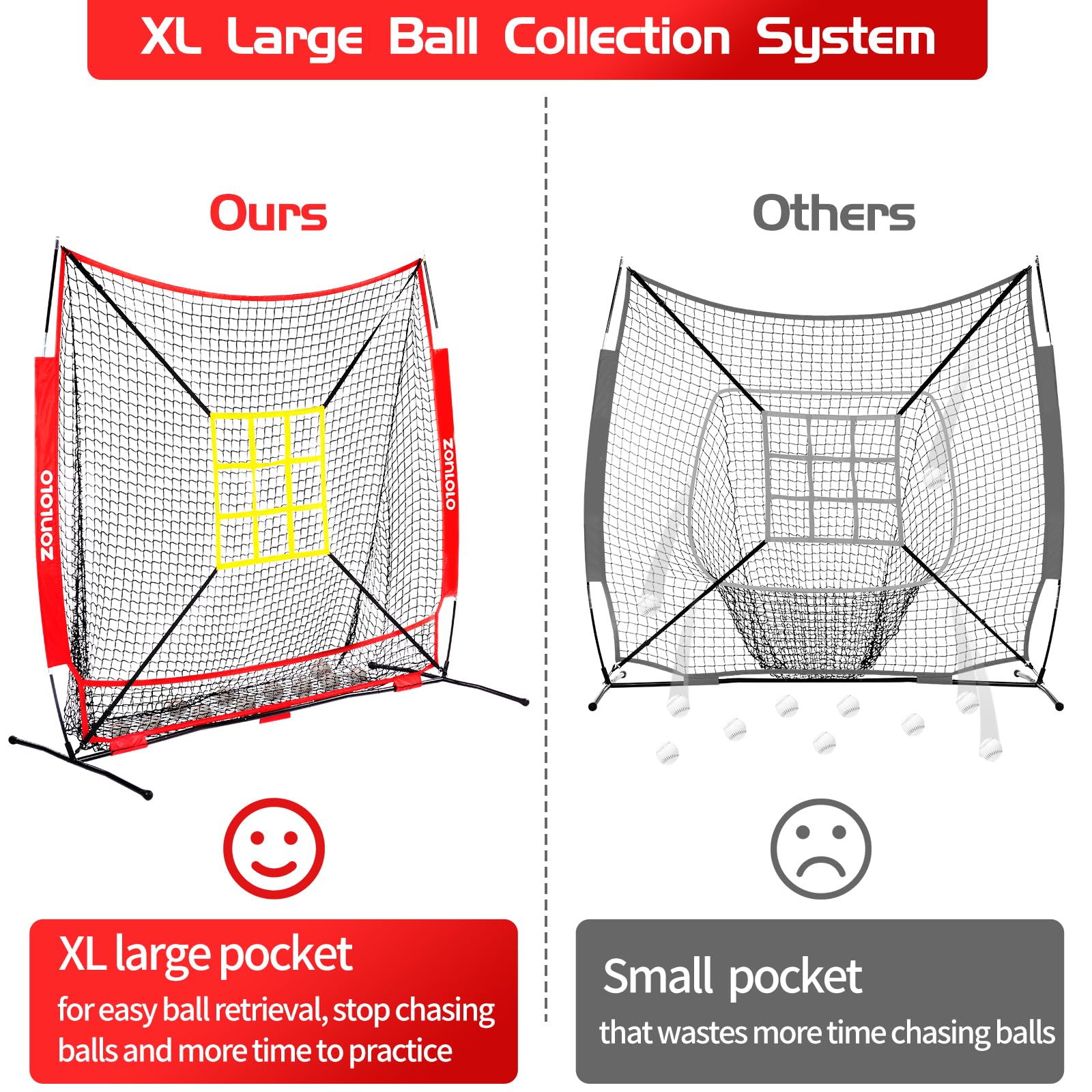 Rete da baseball e softball per pratica domestica 1,8 x 1,8 m con tee e supporto regolabile