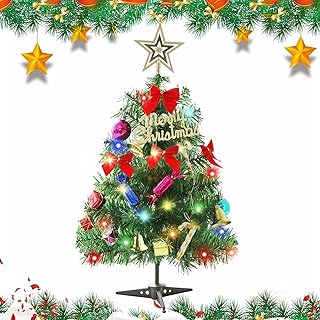 Petit Sapin de Noël, Mini pin de Table Artificiel de 60 cm avec guirlandes Lumineuses et Ornements à LED