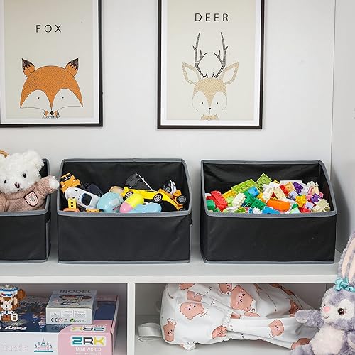 Miniatura 6 de Yesesion Paquete de 2 soportes para revistas para escritorio cubos de almacenamiento de tela para estante gabinete armario oficina en casa