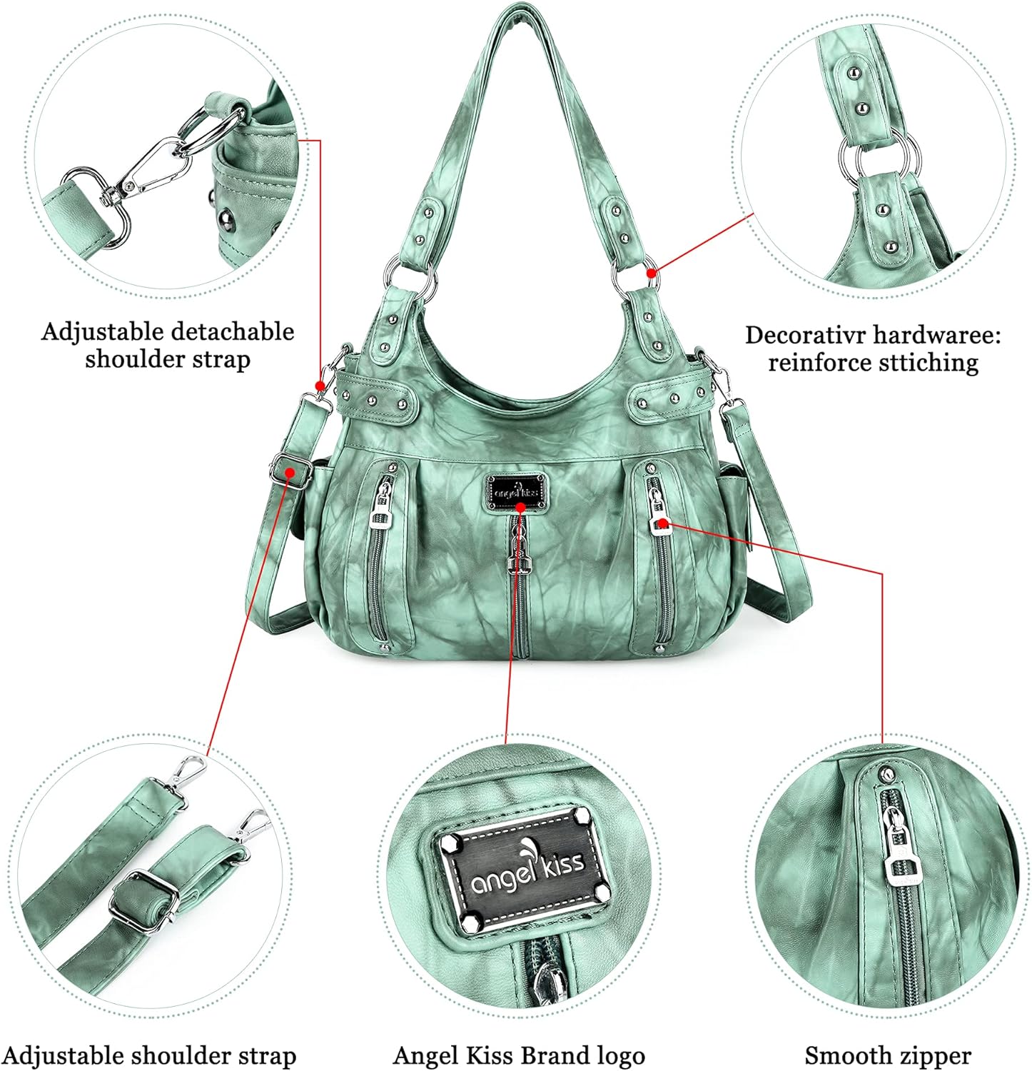 Angel Kiss Large Purses and Handbags for Women Washed Faux Leather Crossbody Hobo Satchel Shoulder Handbag Tote Purse - Image 5