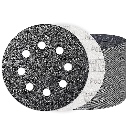 Miniatura 25 de 100 discos de lijado de gancho y bucle de 5 pulgadas, lijadora orbital húmeda y seca de 8 agujeros, papel de lija surtido de grano 80-5000, papel de