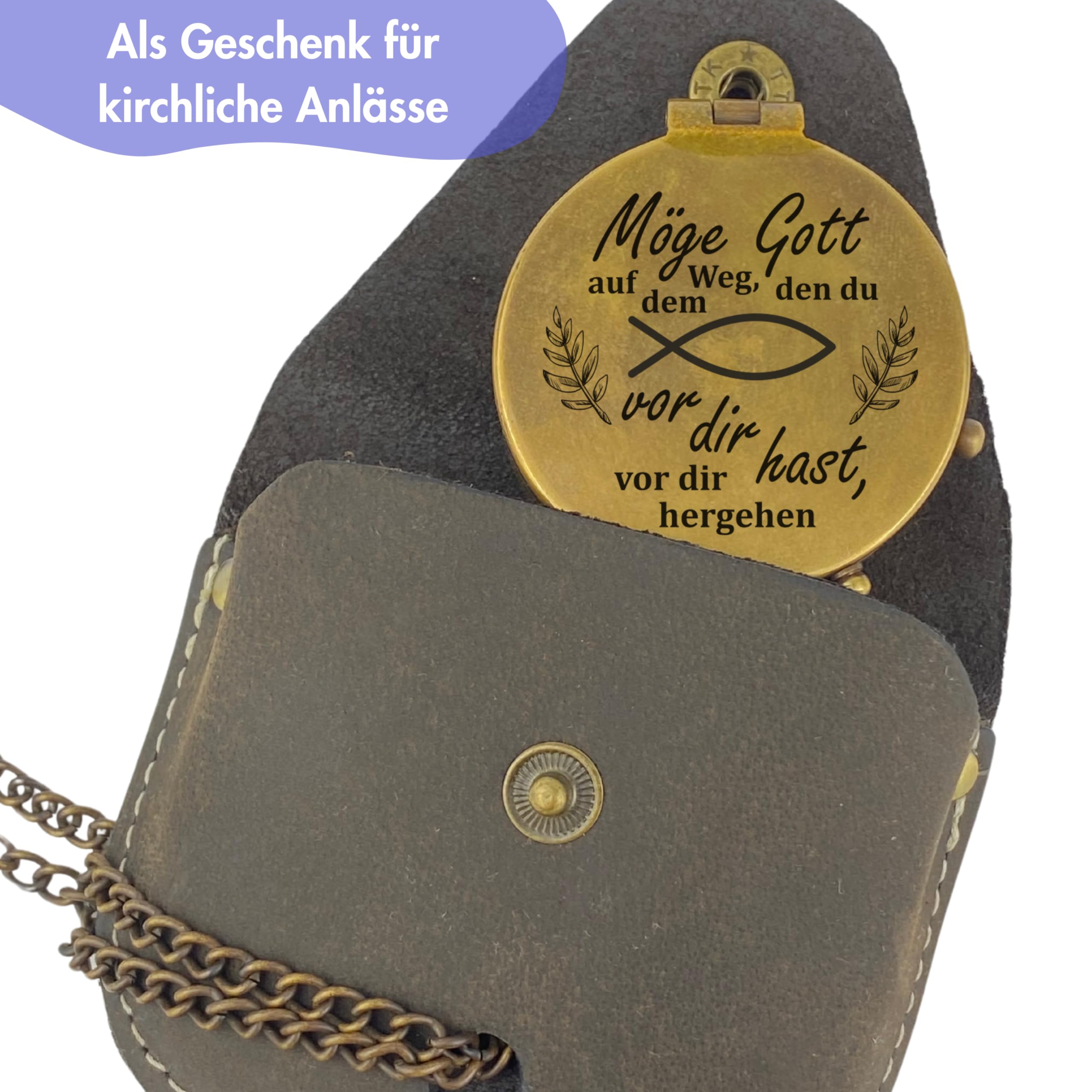 Personalisierter Kompass mit Gravur Kirchenmotiv und Wunschtext Dein Name und Text tolle Geschenkidee für Taufe Kommunion Firmung Konfirmation