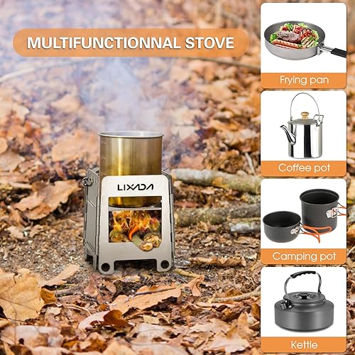 Miniatura 3 de Lixada. Estufa de leña portable de acero inoxidable. Ligera, plegable, para cocción en camping y picnic.