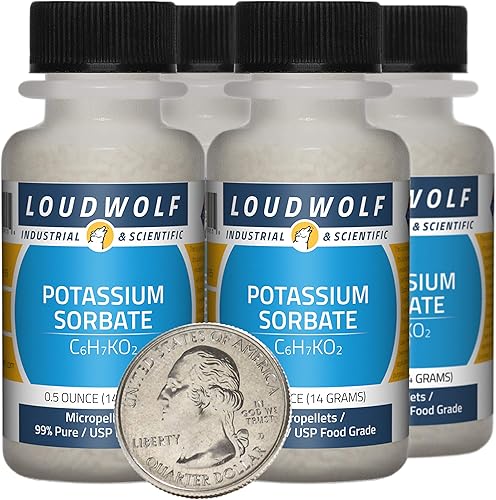 Sorbato de potasio / 2 onzas / 4 botellas / 99% puro USP grado alimenticio / micropellets
