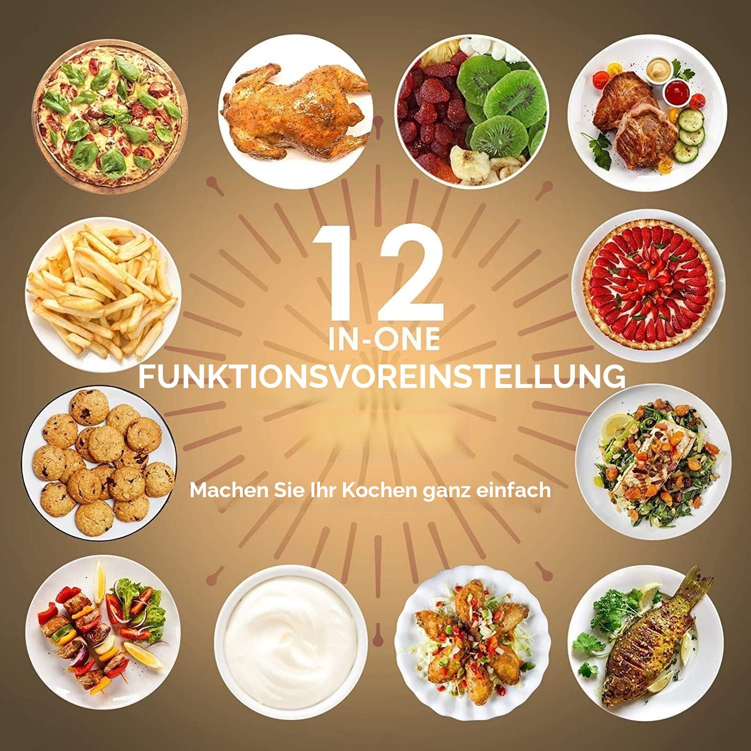Heißluftfritteuse,10L Air fryer Fritteuse,Uten XXL Heißluft-ofen,12 in 1 Heissluftfritteuse mit digitalen LED-Display, 6 Zubehör & Rezeptbuch, Edelstahl,1500W
