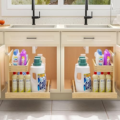 Miniatura 6 de LOVMOR Organizador de cierre suave para debajo del fregadero, 22 pulgadas de ancho x 21 pulgadas de profundidad, organizador de gabinete extraíble