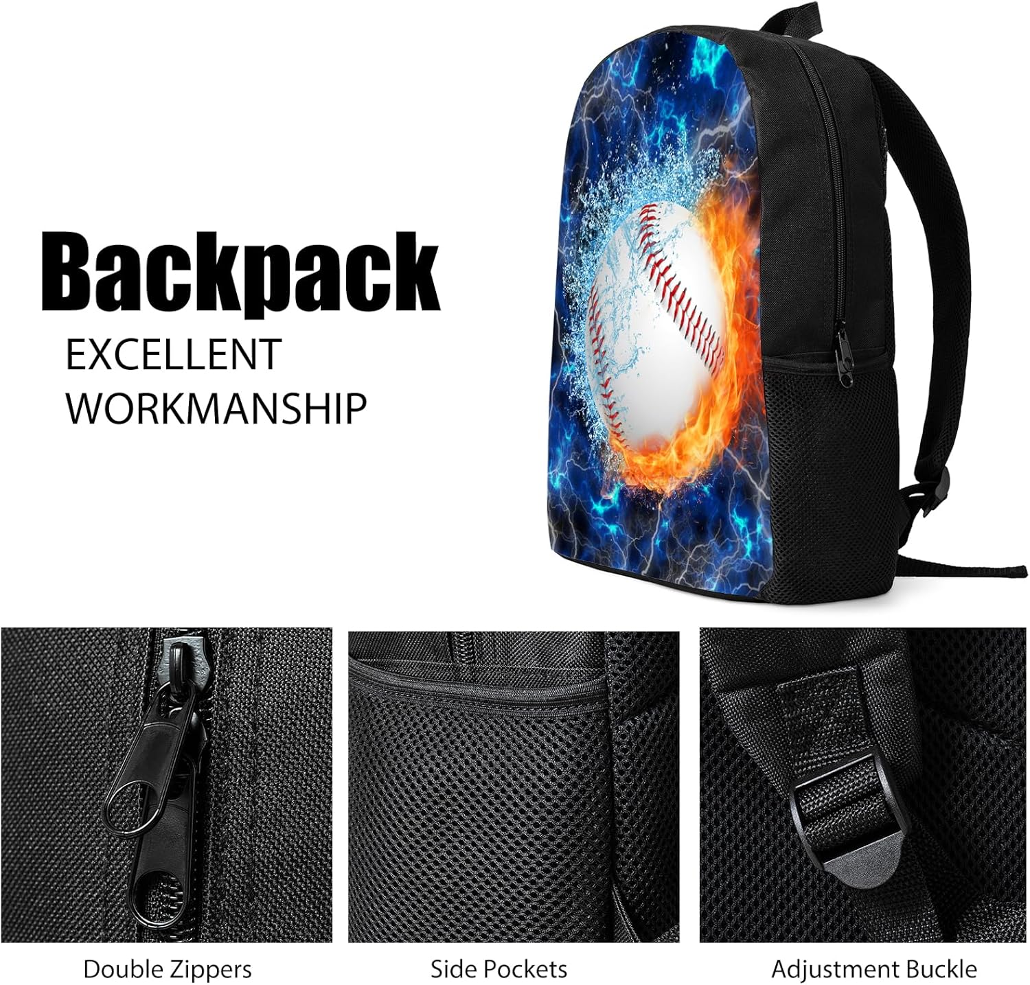 3PCS Baseball Backpack Set for Boys, Large Lightweight School Backpack with Lunch Bag & Pencil Case, Back to School Cool Sport Bookbag for Kids, Elementary Middle School Students - Blue