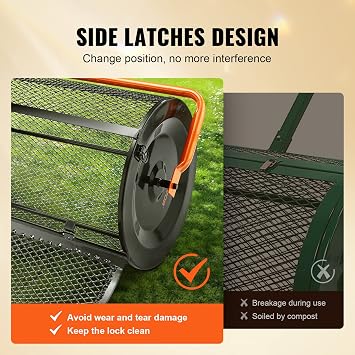 VEVOR Compost Spreader, 24.4-25.6 Height Adjustable Handle, 24 Wide, Lawn and Garden Peat Moss Roller with Side Latches, Powder Coated Steel Mesh Basket for Spreading Manure, Topsoil, Black | For Spreading Manure, Topsoil, Lawn and Garden Peat Moss Roller with Upgraded Side Latches, Powder Coated Steel Mesh Basket