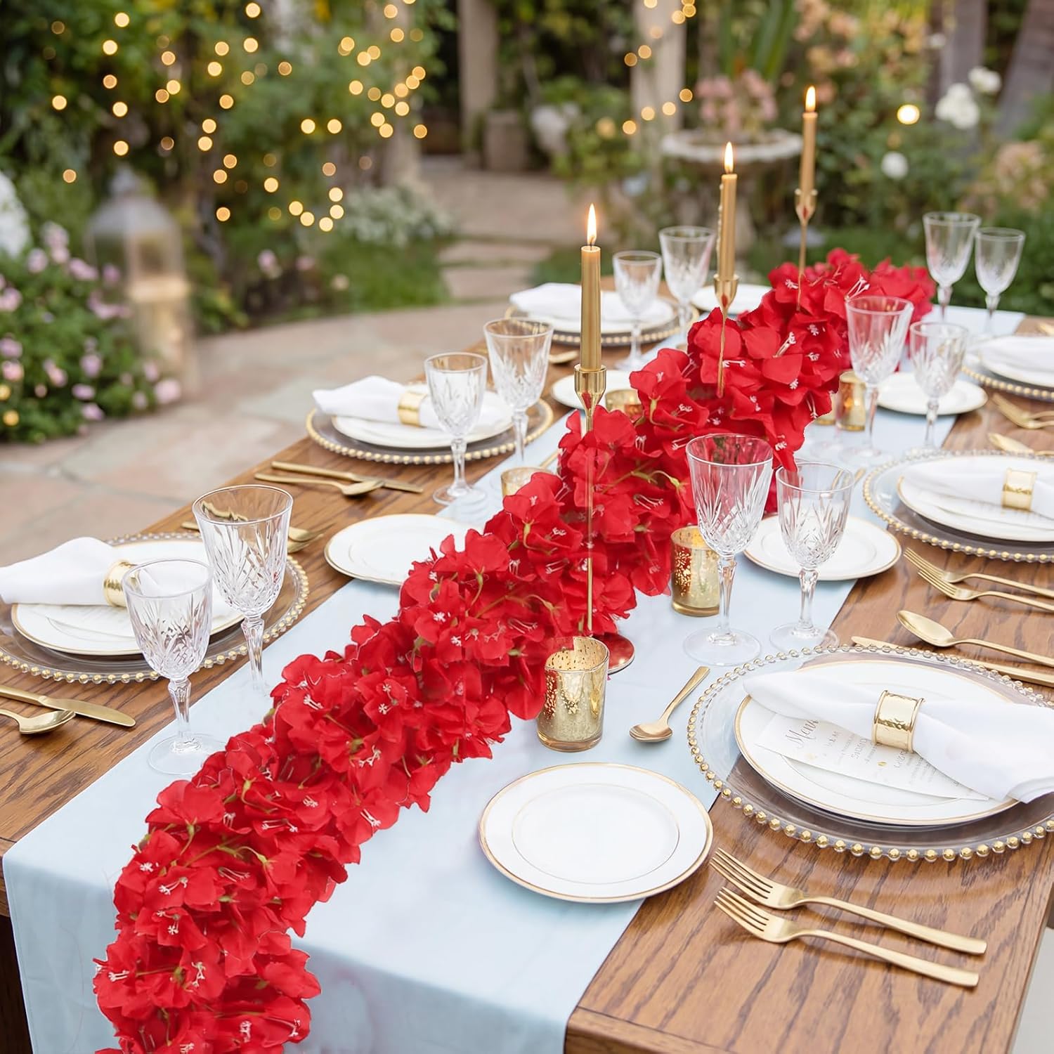 4PCS Red Bougainvillea Artificial Flowers Garland 5.9ft Faux Bougainvillea Vine Silk Fake Bougainvillea Wreaths for Outdoor Wedding Arch Backdrops Home Table Decor (Red)