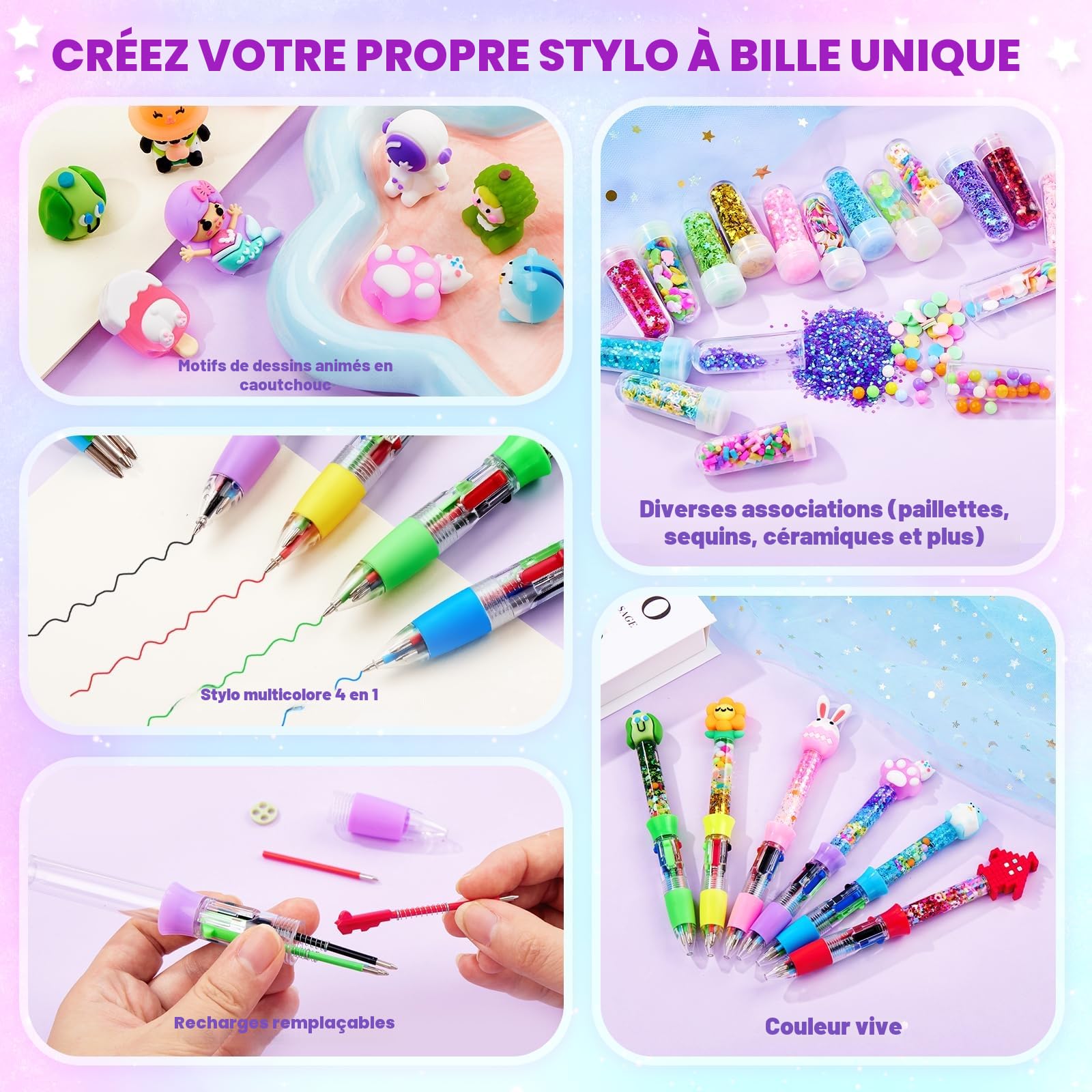 Fabrique a Stylo avec 70+ PCS, Kit de Fabrication de Stylos Artisanaux pour Enfants, 20 Kits de Stylos à Bille Rétractables Personnalisés, Cadeau Fille 5 6 7 8 9 10 Ans