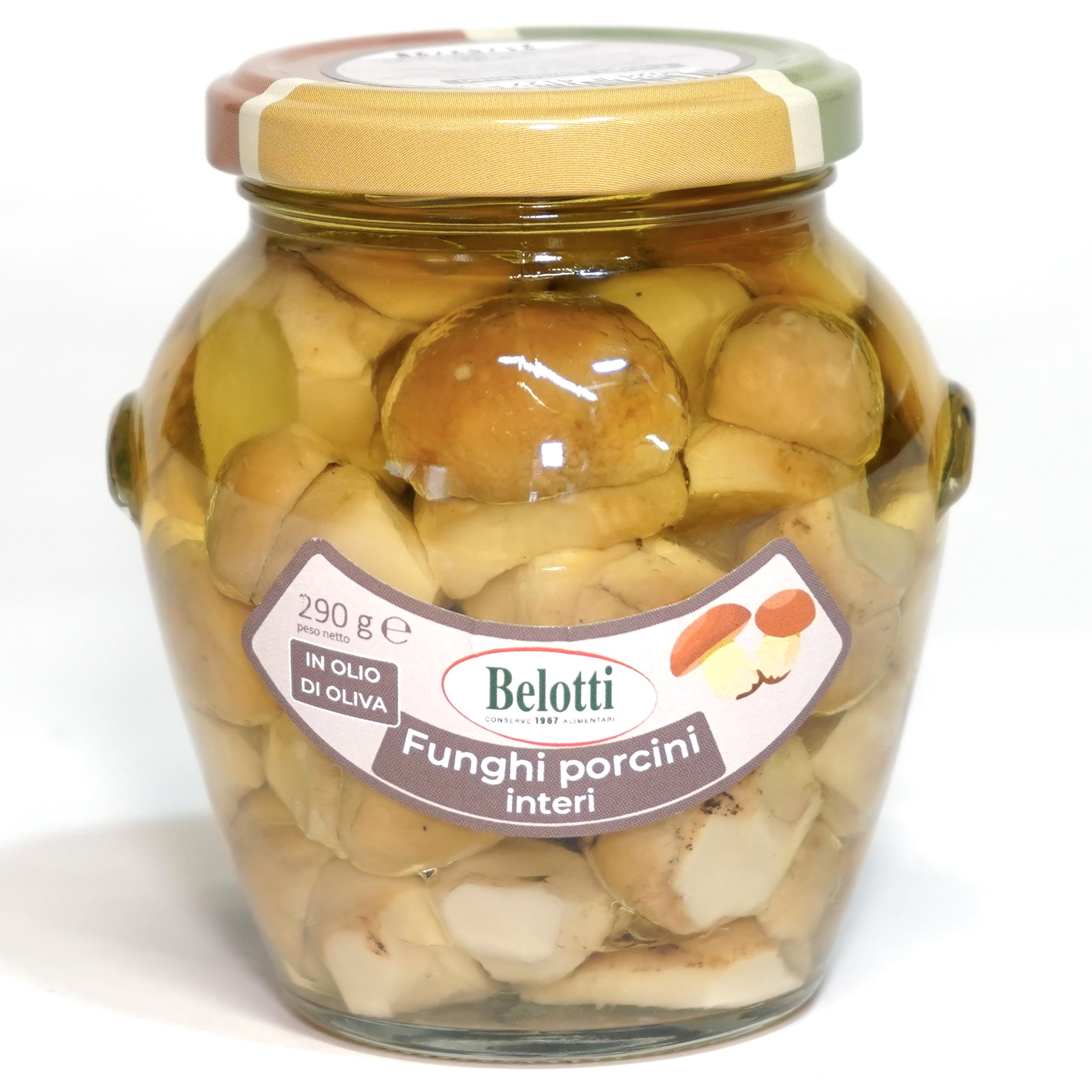 Funghi Porcini Interi Belotti 314 ml – Conservati in Olio - Barattolo da 290 g (Confezione da 4 vasi)