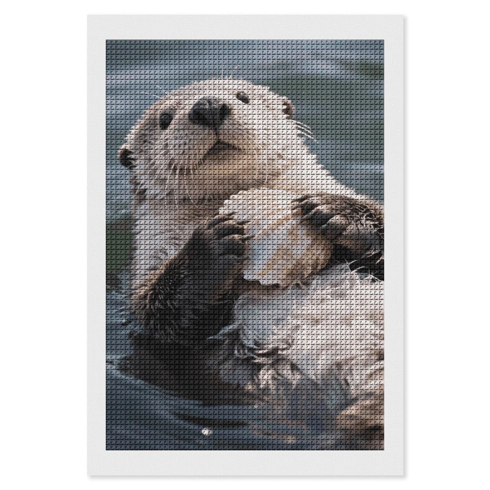 FodPand Sea Otter 5D Diamond Painting Kits for Adults Beginners Full Drill Square Diamond Dots Pictures Gem Art Supplies for Home Wall Room Decoration DIY Craft Set Gift 8x12