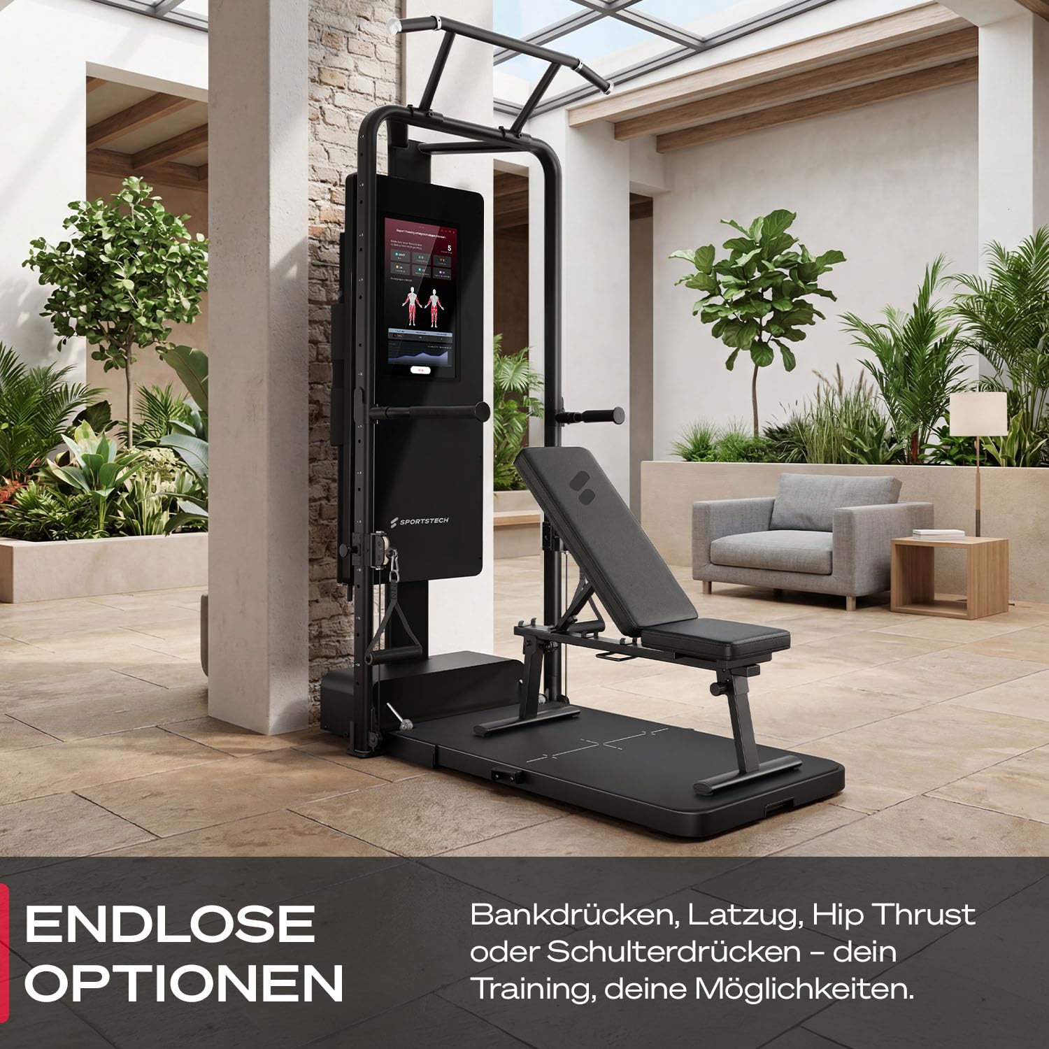 Sportstech Hantelbank verstellbar, Multifunktion Training Fitnessbank, kompatibel mit sGym Pro, 220 kg belastbar, Ganzkörpertraining, Bauchtrainer, Schrägbank, klappbar, sGym Bench