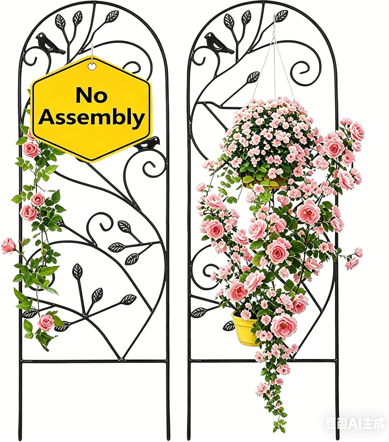 AMAGABELI GARDEN & HOME 2 Pack Garden Trellis for Climbing Plants 47" x 16" Black Iron Potted Support Vines Metal Wire Plant Trellis for Climbing Vegetables Flower Patio Roses Cucumbers Supports