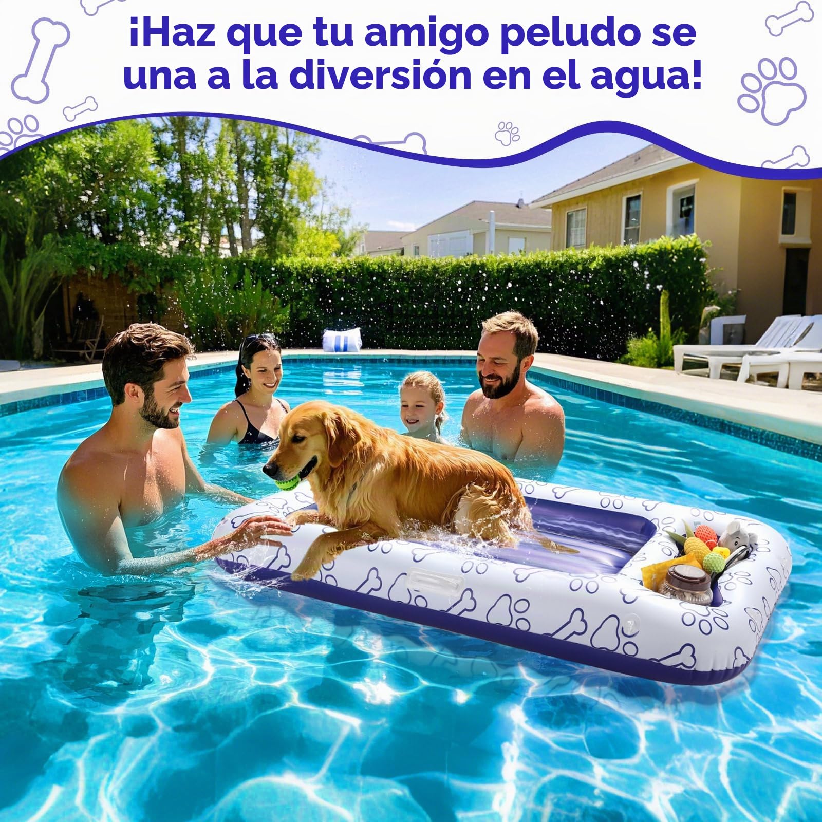 MoKo Colchoneta Hinchable Piscina para Perros | con Compartimento para Juguetes y Comida, Hamaca Flotante de PVC y Malla