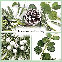 Vista 2 de Guirnalda de Navidad de 6 pies con 20 luces LED, guirnalda de abeto artificial preiluminada con piña de eucalipto y bayas, funciona