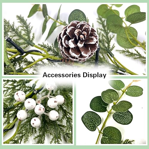 Miniatura 2 de Guirnalda de Navidad de 6 pies con 20 luces LED, guirnalda de abeto artificial preiluminada con piña de eucalipto y bayas, funciona con pilas para