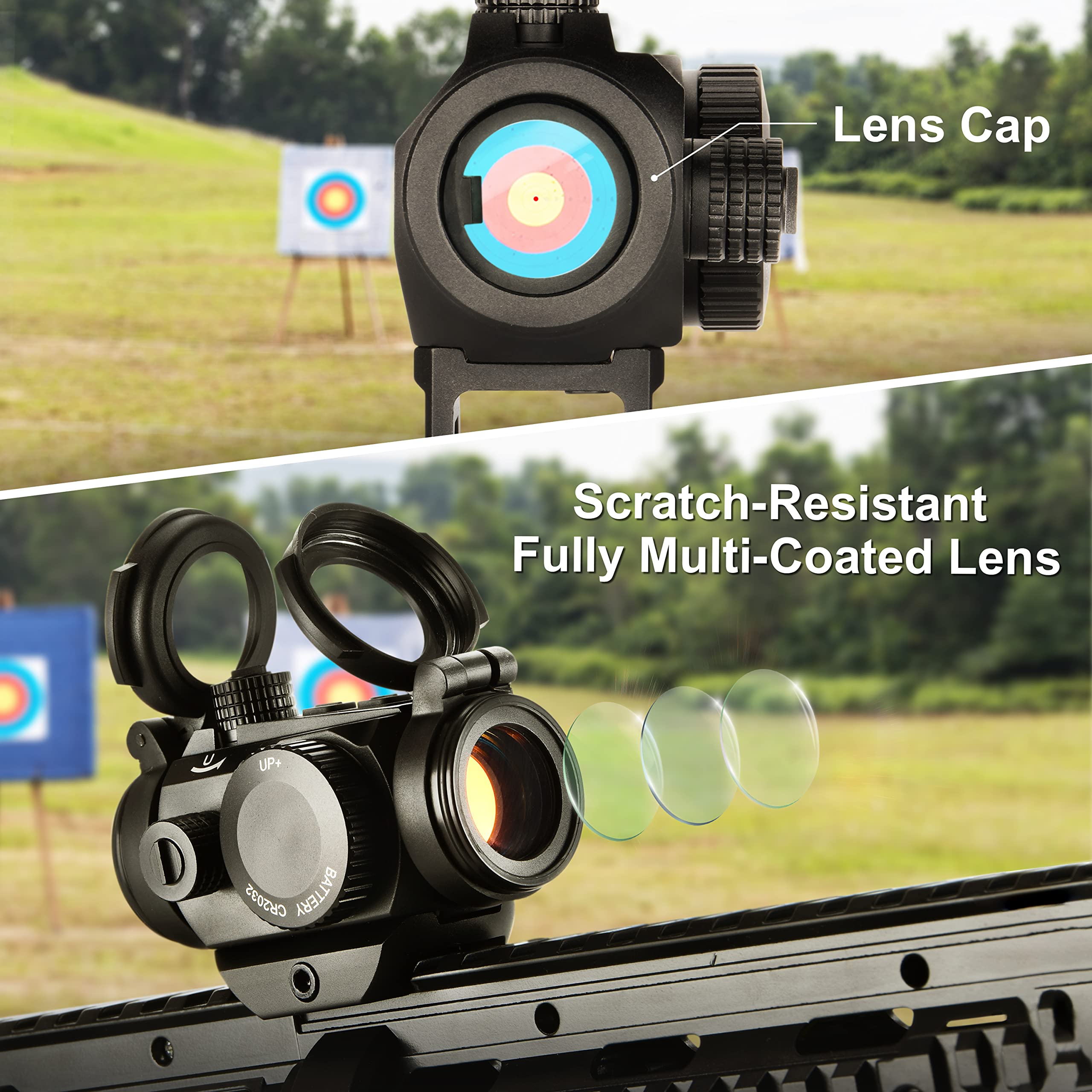 ESSLNB Visée à Point Rouge 2 MOA Lunette de Visée Prisme Multicouvert Totalement Étanche et Résistante aux Chocs avec Support de Rail Weaver/Picatinny 20mm/22mm et Cache-Objectifs Relevables pour la C