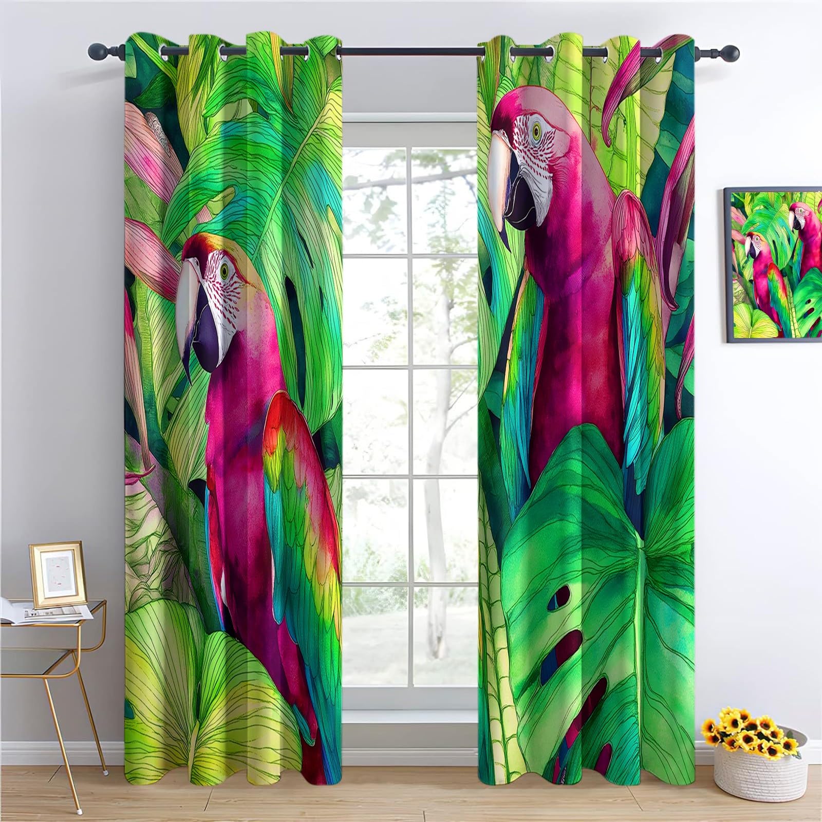 CozyRest Watercolor Tropical Jungle Palm Leaves Monstera Window Blackout Curtains, Thermal Insulated Blackout Curtains, Grommet Window Drapes Treatment 2 Panels Sets for Bedroom Decor, 66 x 72 inch