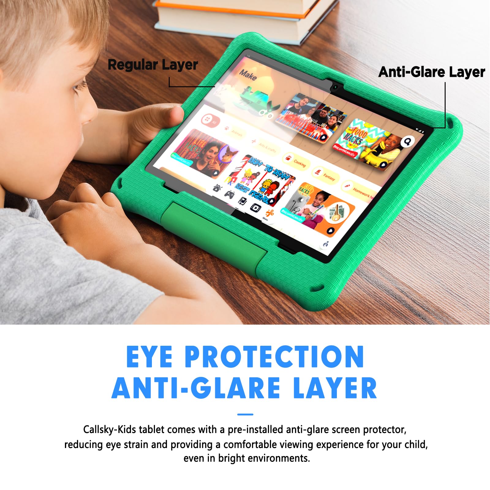 Kids Tablet, 10.1 Inch Android 15 Tablet for Kids, 12GB+64GB, Octa-Core, 6000mAh Battery, WiFi 6, Pre-Installed Kids Apps, Parental Control, with EVA Protective Case – Ideal Gift for Toddler (Green)