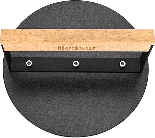 Smash - Prensa de hamburguesas de 6 pulgadas, prensa redonda para parrilla de tocino, prensa de carne y carne con mango de madera