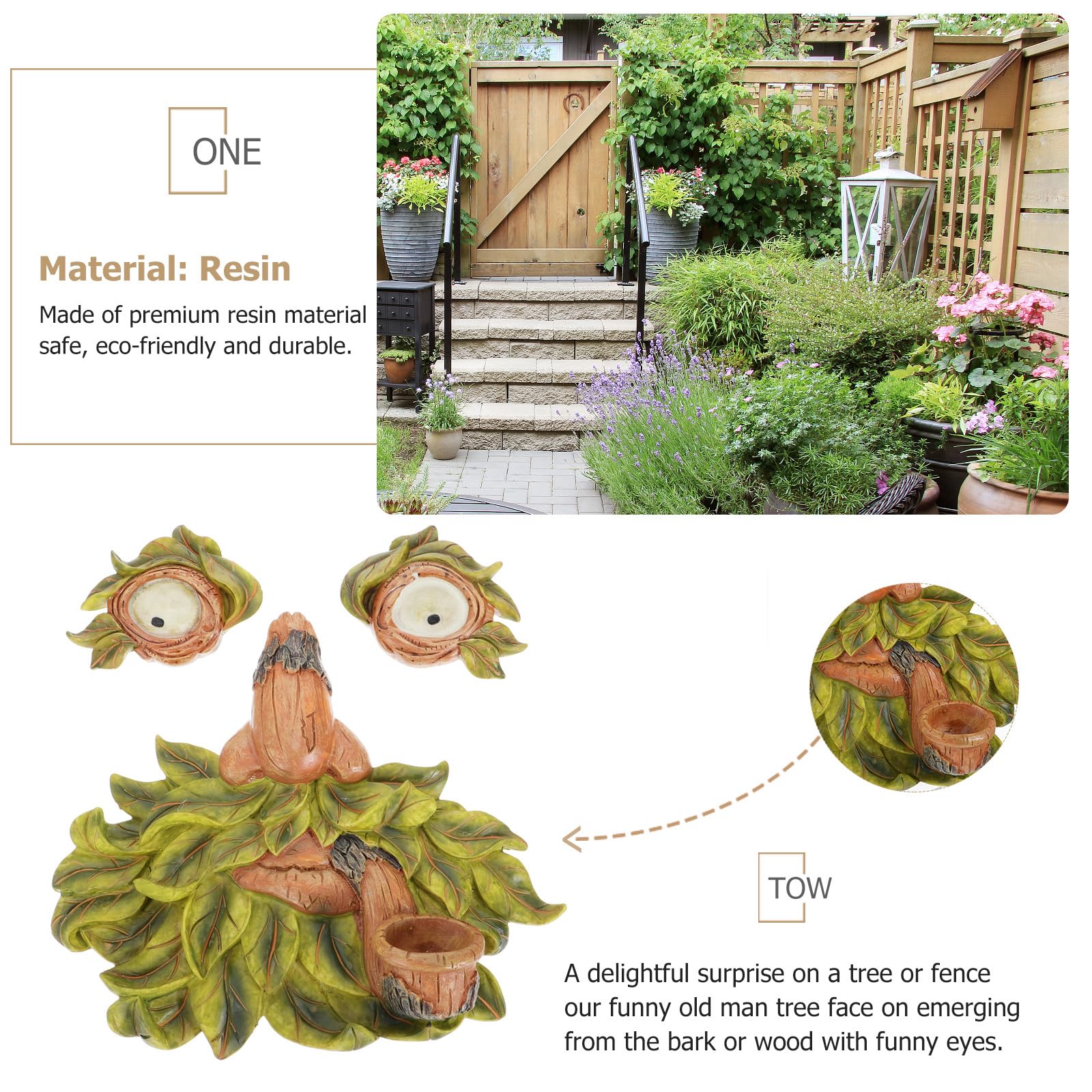 Yardenfun Resin Baumgesicht Anhänger Grün Garten Baumgesicht Deko aus Harz Langlebig für Garten Zaun und Baumstamm Dekoration