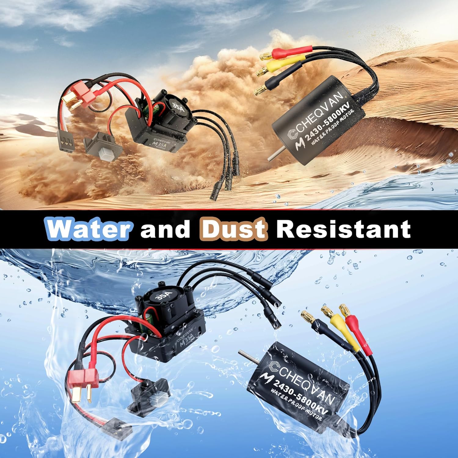 2430 5800KV Brushless Motor with 35A ESC Combo, Surpass Waterproof Hobby Sensorless Motor and Electric Speed Controller Set for Traxxas 1/18 1/16 1/14 Scale RC Car Trucks