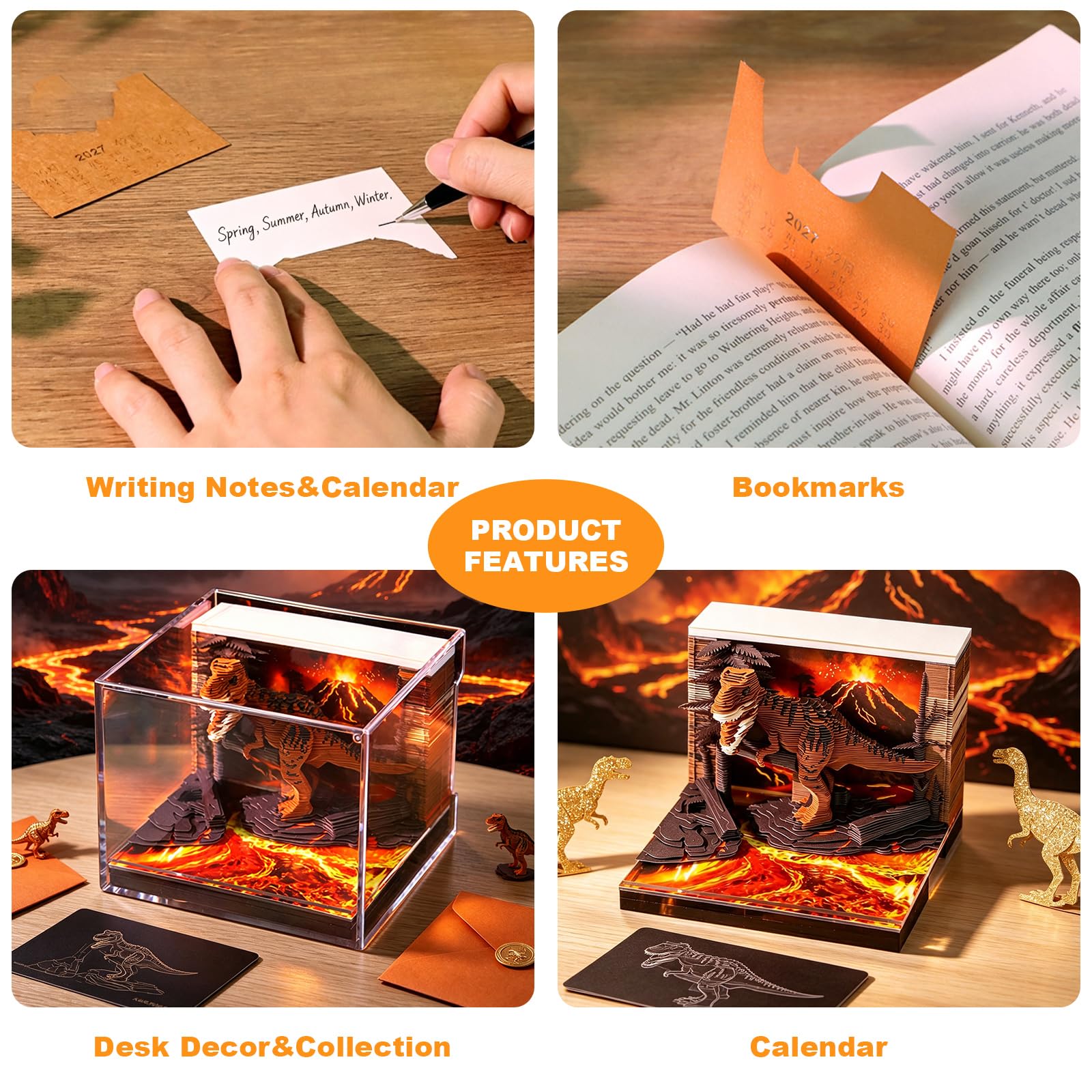 Strappare Calendario 3D 2027, Calendario 2027 da Tavolo con Luci a LED per Casa Ufficio Scuola Studio ，Signore delle Fiamme