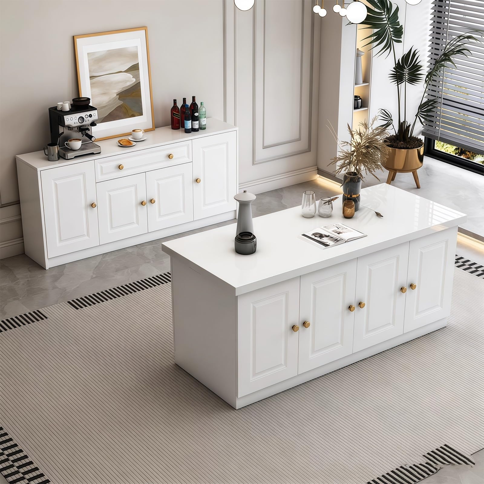 Zf9tBw5sH Unità cucina ad isola Isola cucina con piano in marmo in legno massello e mobile portaoggetti indipendente