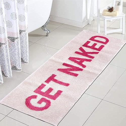 Miniatura 17 de Zeeinx Alfombra de baño con texto en inglés "Get Naked", bonita alfombra de baño de microfibra antideslizante, divertida decoración de baño, lavable