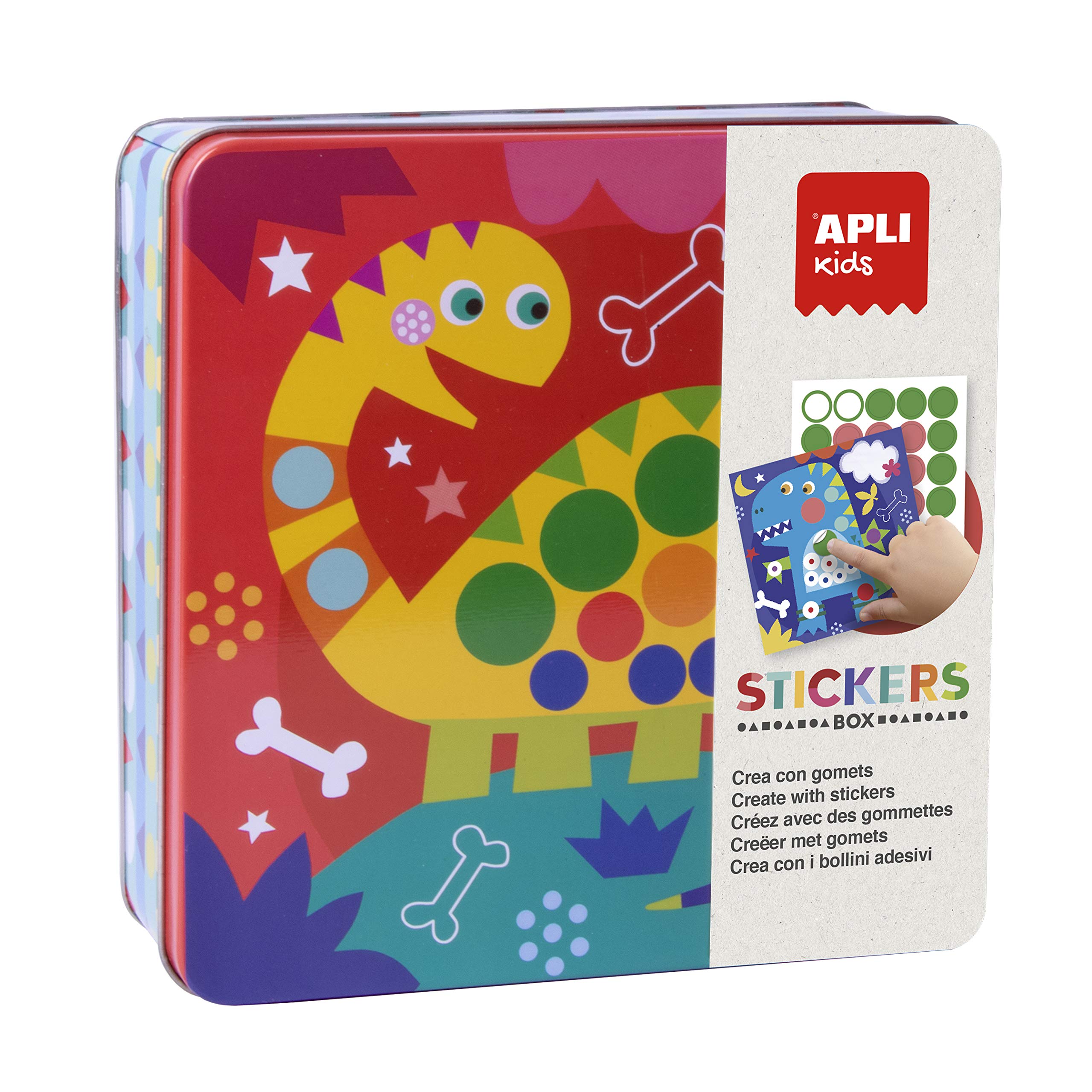 APLI Kids 18530 - Dino Juego de Gomets en Caja Metálica