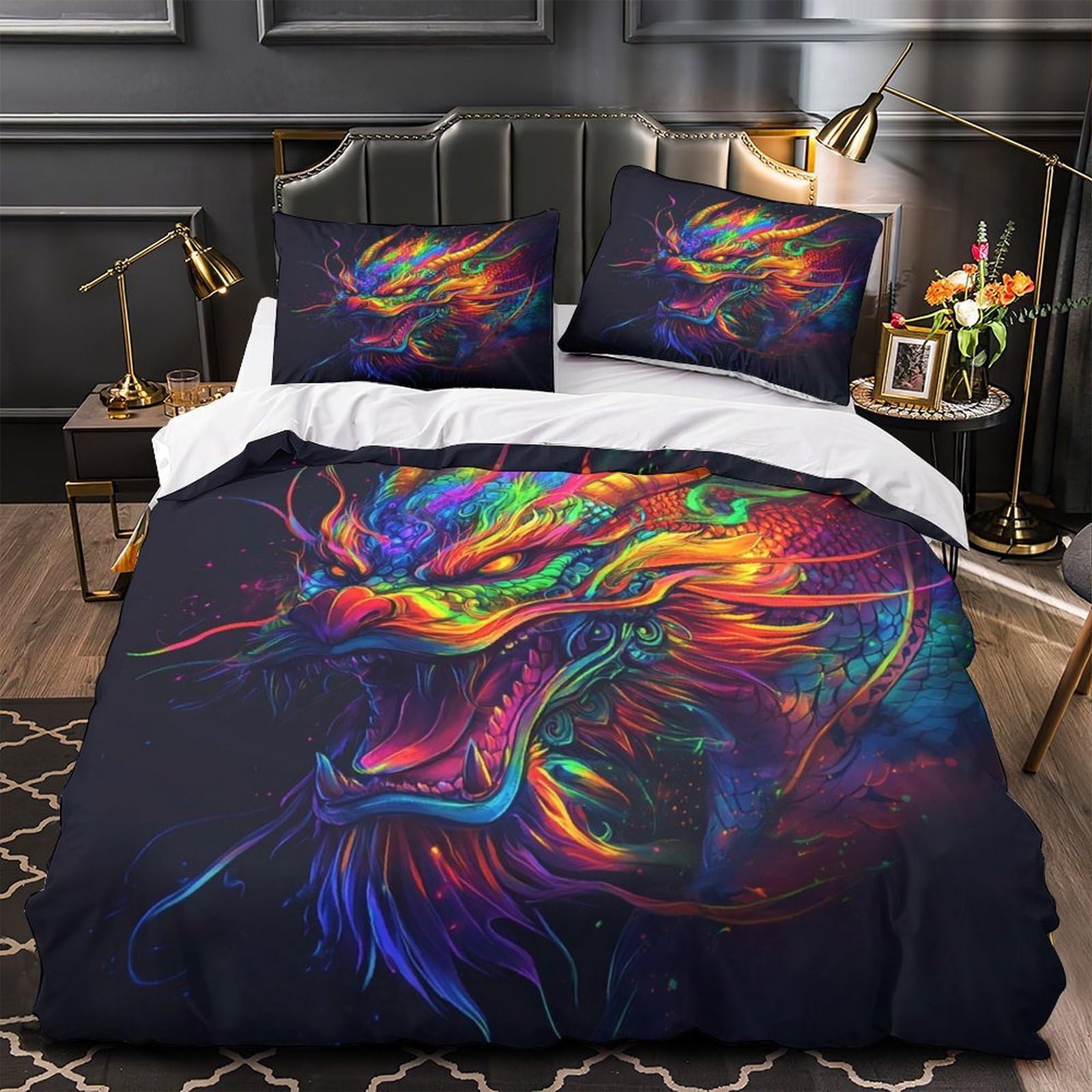 Housse de couette dragon douce 140x200 pour literie homme sans allergie