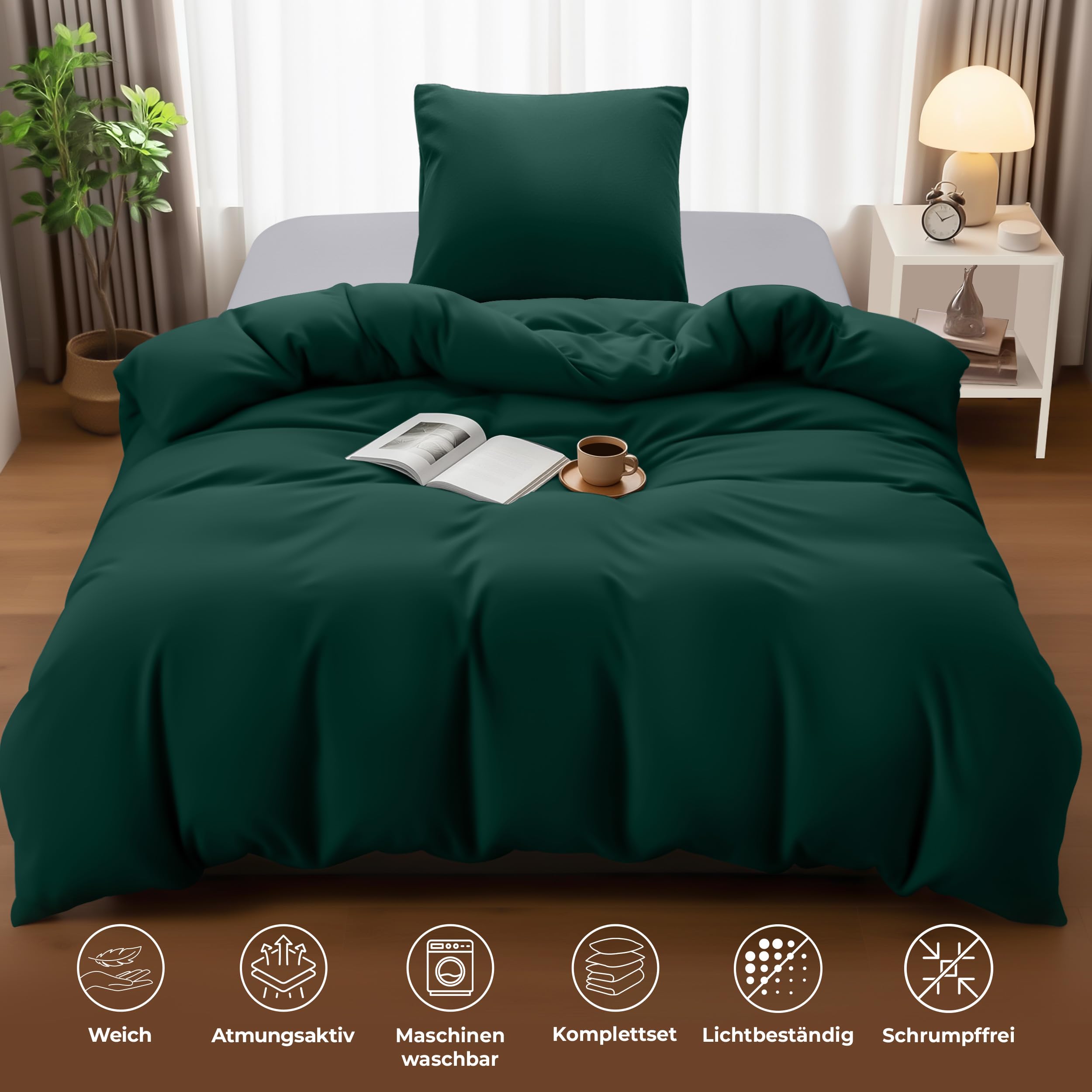 Utopia Bedding Bettwäsche 135x200 cm + 1 Kissenbezug 80x80 cm, Smaragd – Ansicht 5