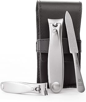 Nail Clippers and Sapphire Nail File Set in Black Leather Case – Ethically Made in Solingen Germany, FINOX Stainless Steel Tools – Professional Quality Manicure & Pedicure Kit for Men